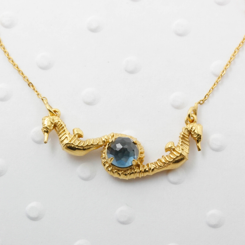 Seahorse necklace, set with a Blue Topaz gemstone