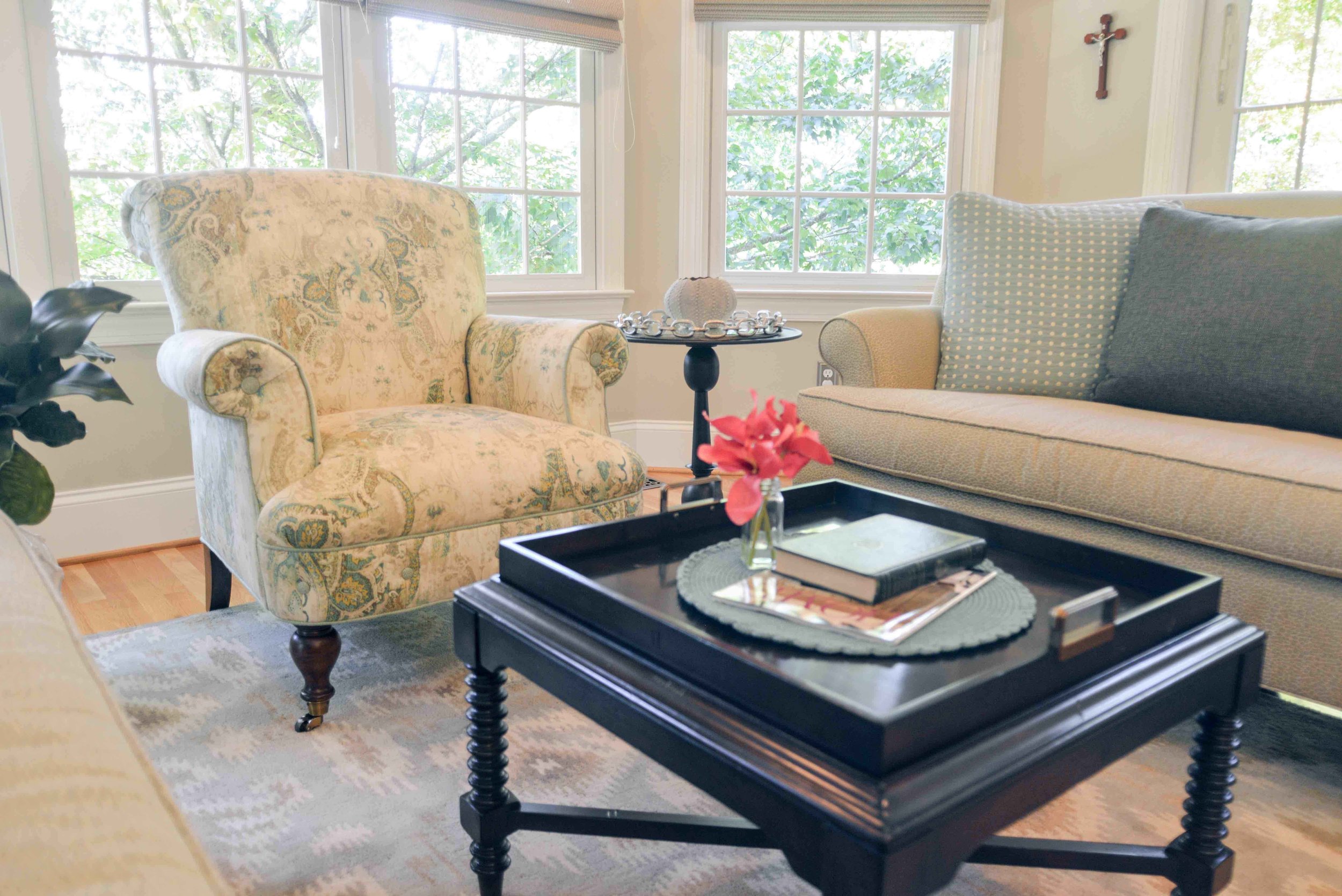 Wesley Hall sitting room with tray table