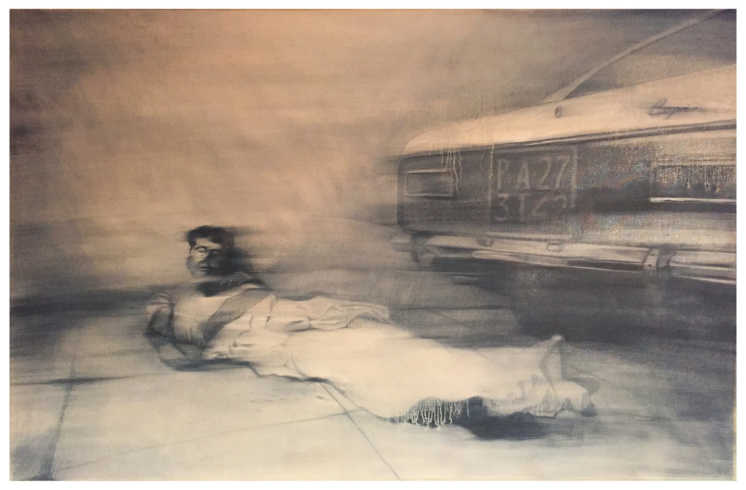La Riunione 2, 2017, 100 x 70 cm, Graphit und Öl auf Papier, CHF 1‘700.–