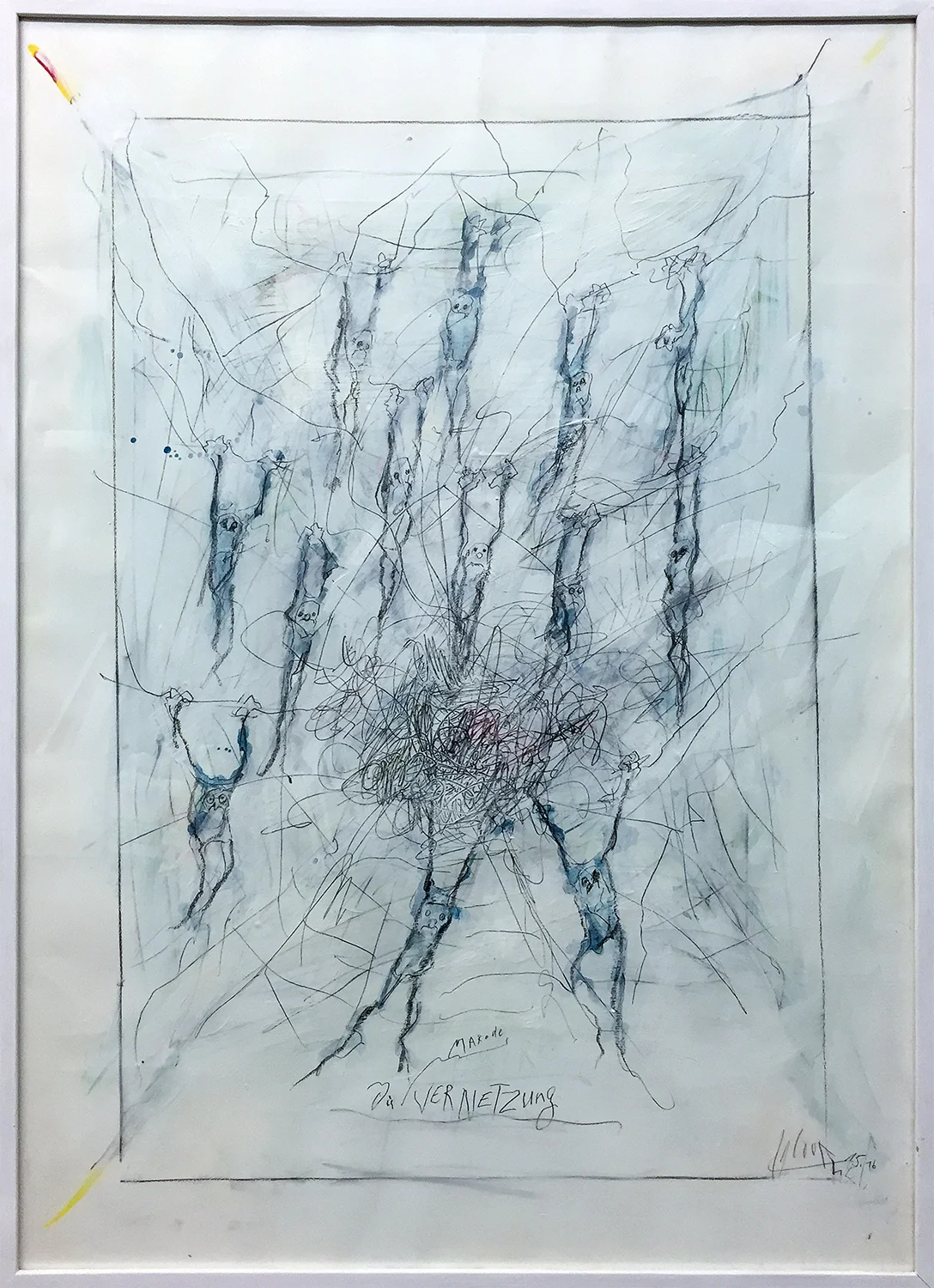 Die Vernetzung, 2016, Mischtechnik auf Büttenpapier, Holzrahmen, Rahmenmass 80 x 100 cm