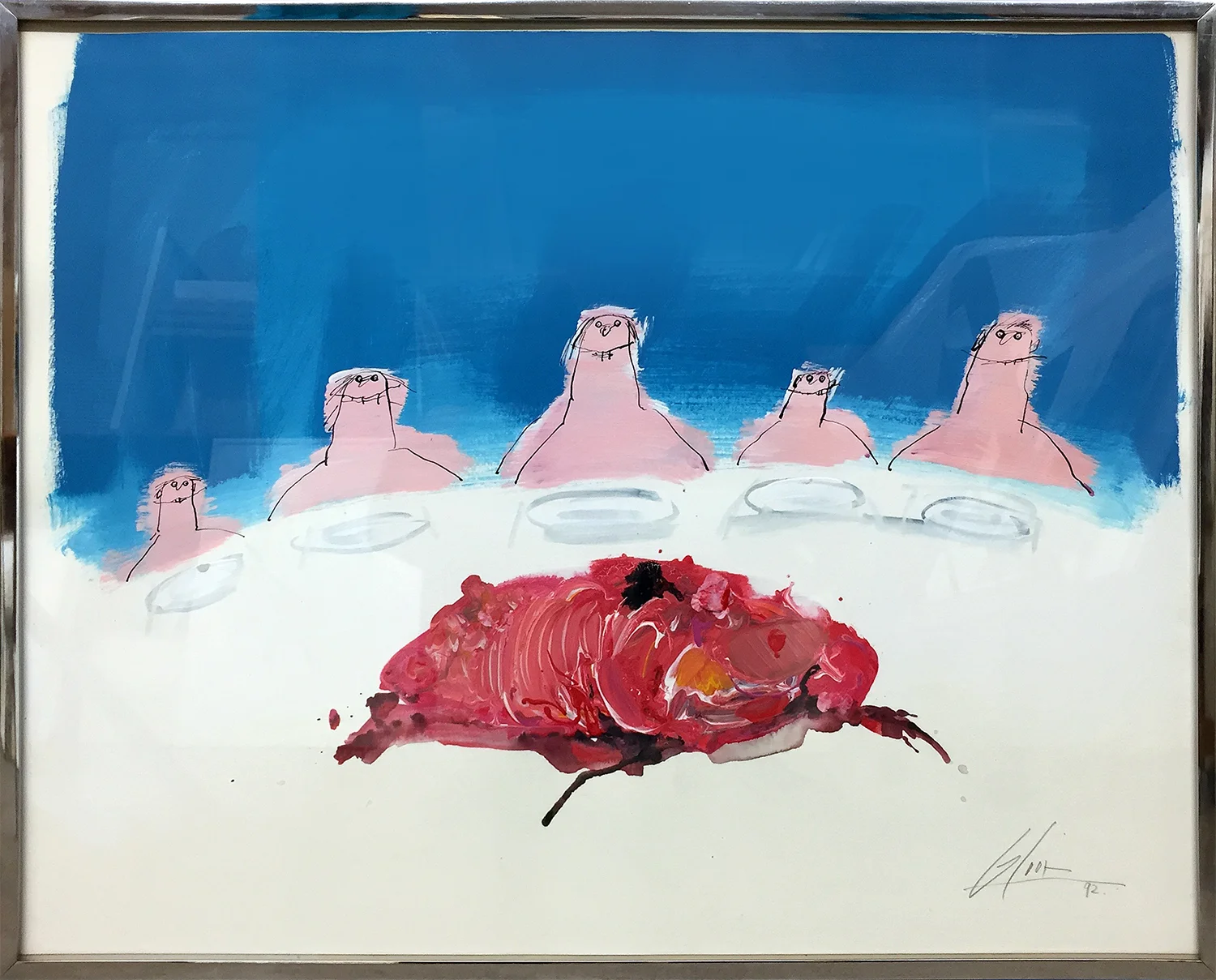 Ohne Titel, 1992, Mischtechnik auf Büttenpapier, Stahlrahmen verchromt, Rahmenmass 42 x 56 cm