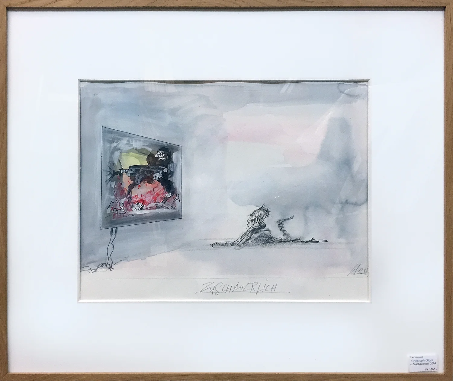 Zuschauerlich, 2009, Mischtechnik auf Büttenpapier, 40 x 30 cm, Holzrahmen, Rahmenmass 62 x 51 cm