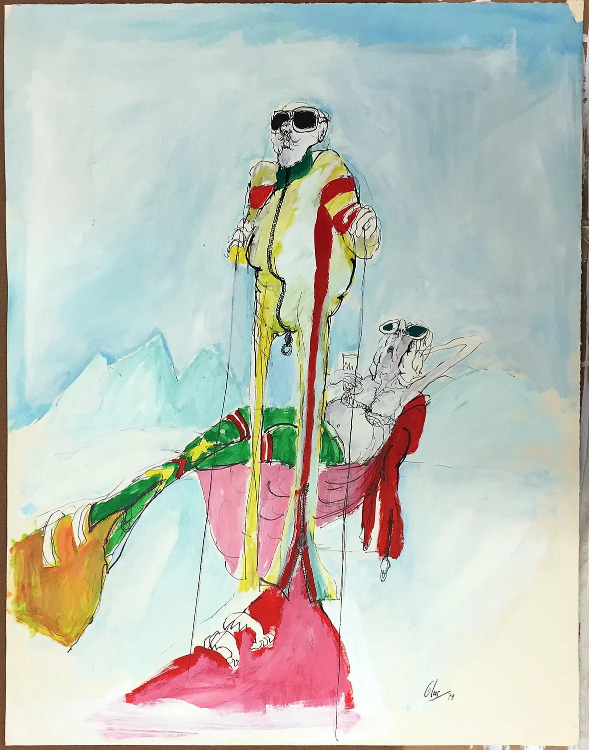Ski, 1974, Mischtechnik auf Zeichenpapier, 55 x 68 cm, ohne Rahmen