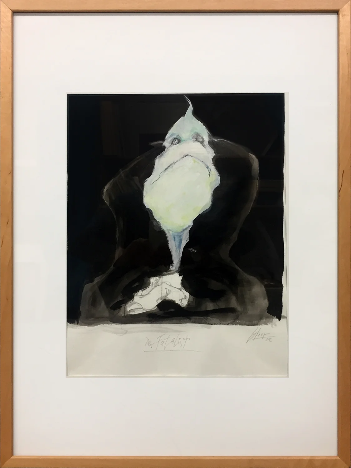 Der Fatalist, 2009, Mischtechnik auf Büttenpapier, ca. 30 x 45, Holzrahmen, Rahmenmass ca. 50 x 74 cm