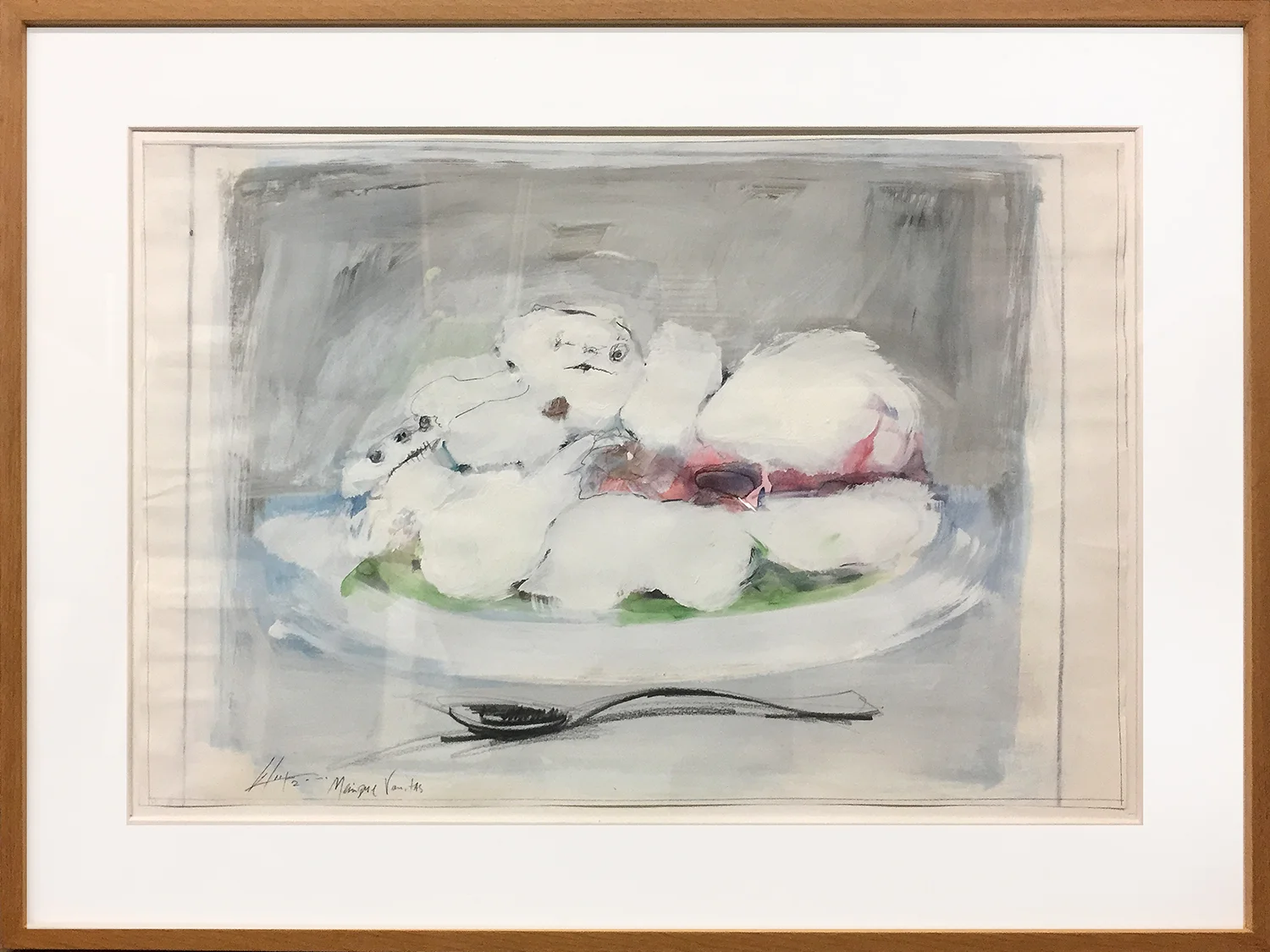 Meringue Vanitas, 200?, Mischtechnik auf Büttenpapier, ca. 54 x 38, Holzrahmen, Rahmenmass ca. 74 x 50 cm