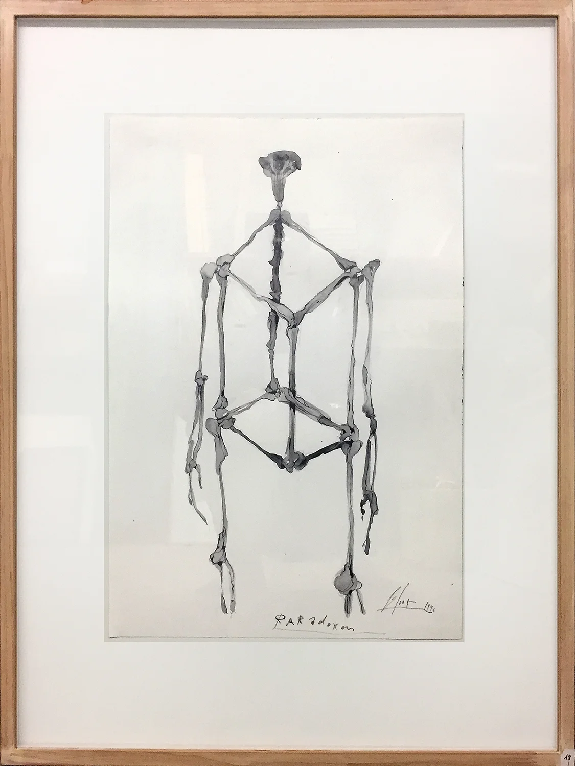 Paradoxon, 1996, Mischtechnik auf Büttenpapier, ca. 30 x 45, Holzrahmen, Rahmenmass ca. 50 x 74 cm