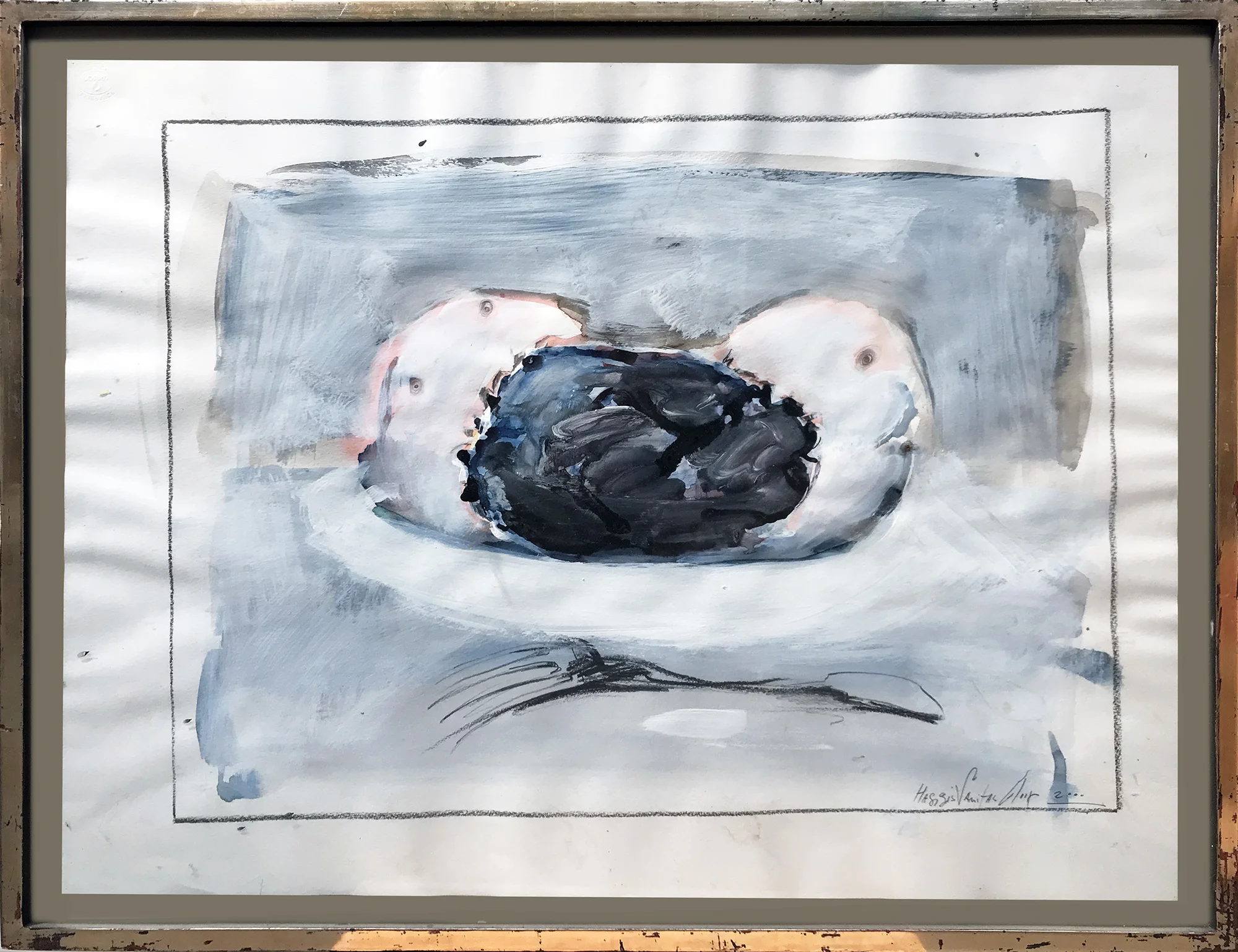 Haggis Vanitas, 2000, Mischtechnik auf Büttenpapier, 60 x 55 cm, Holzrahmen, Rahmenmass 65 x 50 cm