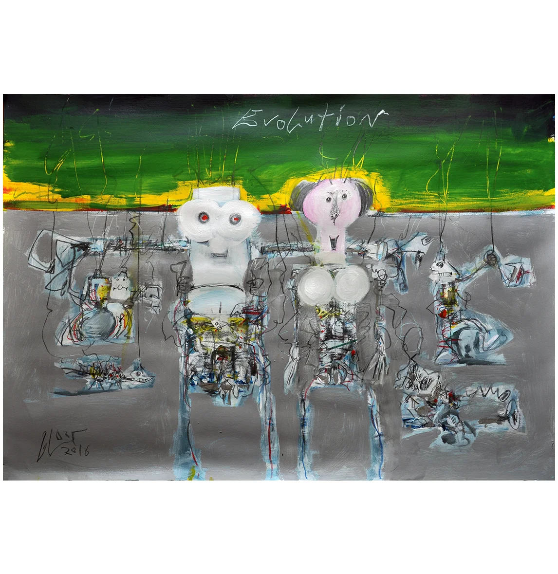Evolution, 2016, Mischtechnik auf Zeichenpapier,, 70 x 50 cm, ohne Rahmen