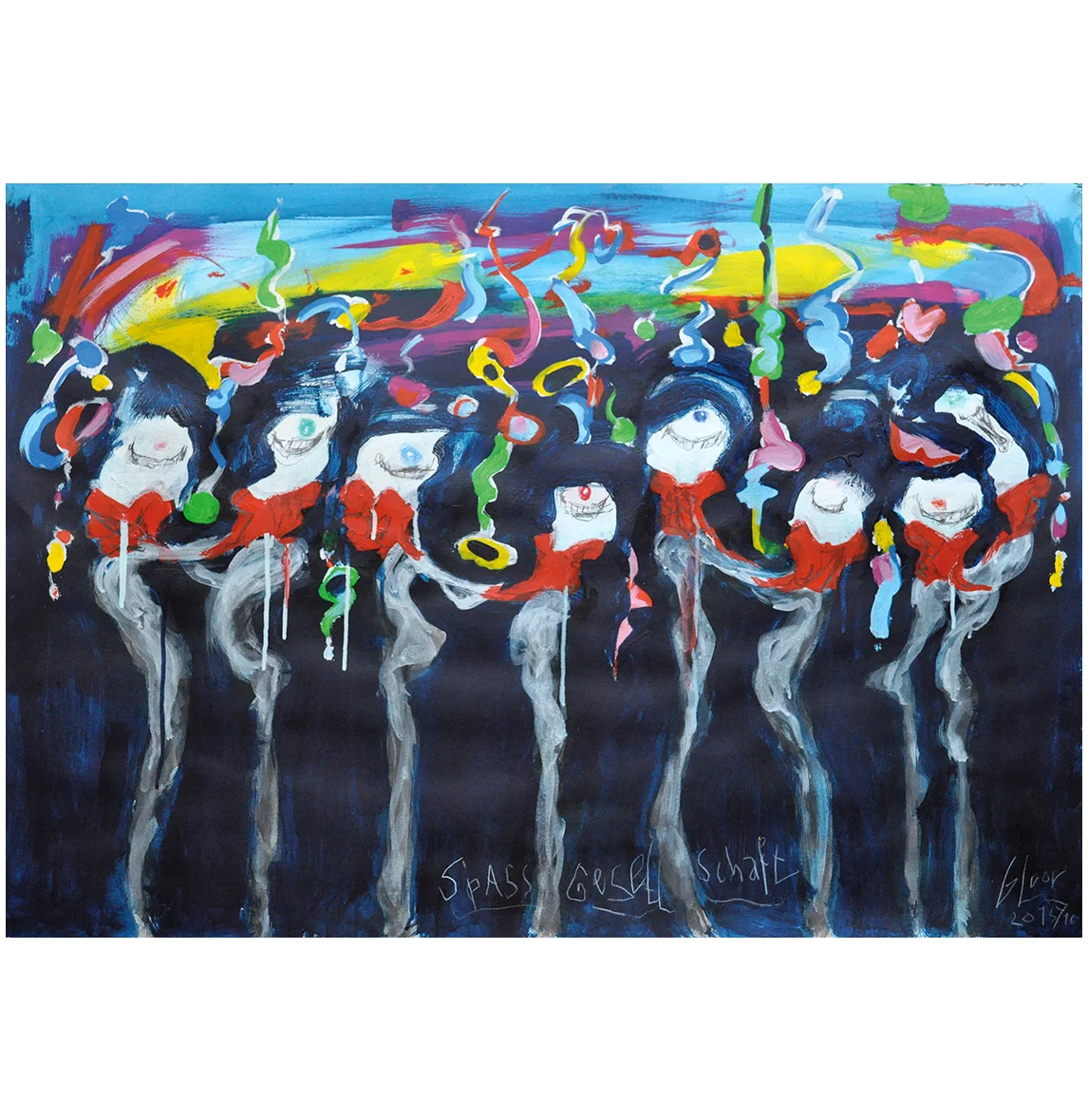 Spassgesellschaft, 2015, Mischtechnik auf Büttenpapier, 70 x 50 cm, ohne Rahmen