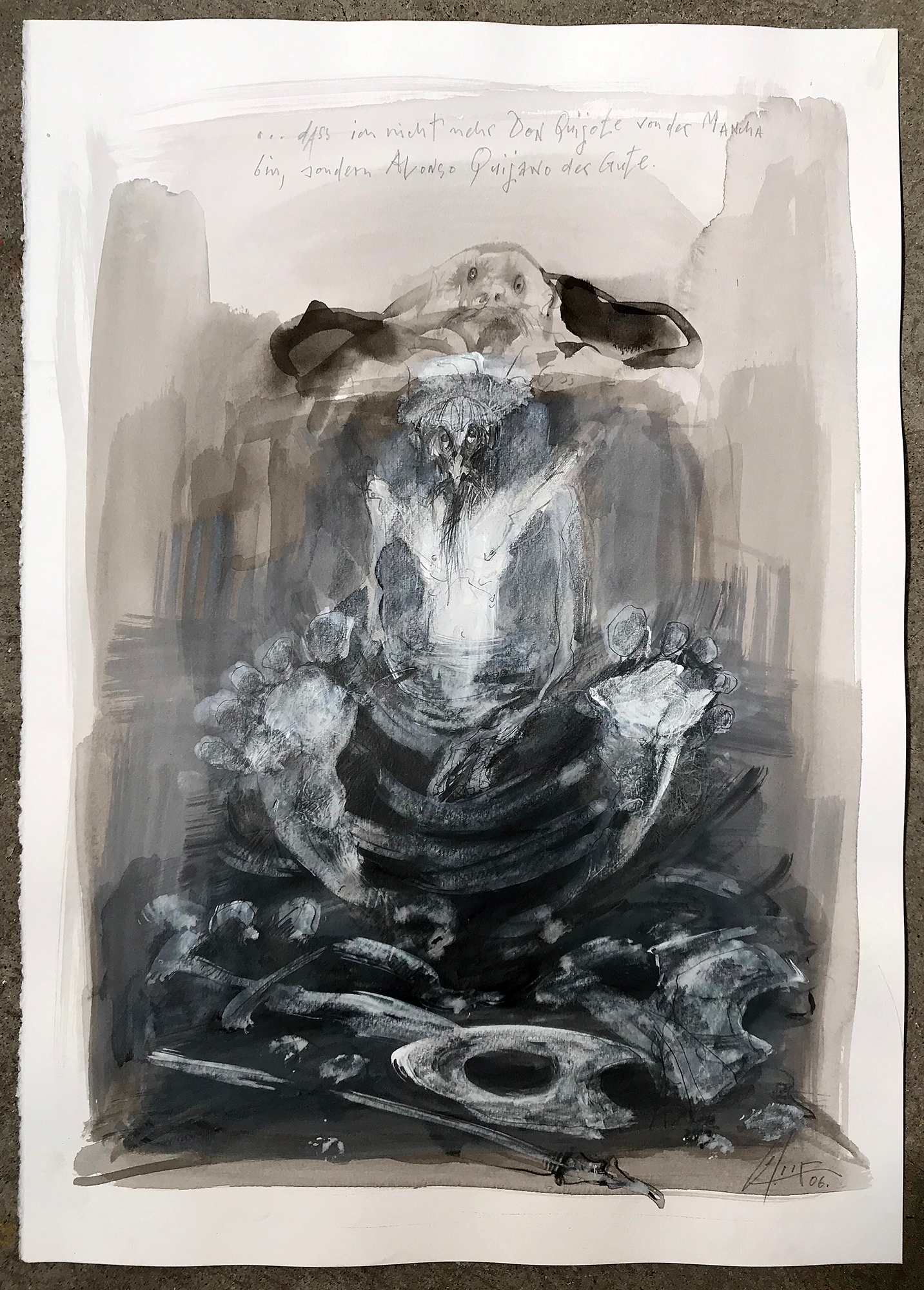 Don Quichot, Alonso Quijano, 2006, Mischtechnik auf Büttenpapier, 36 x 49 cm, ohne Rahmen