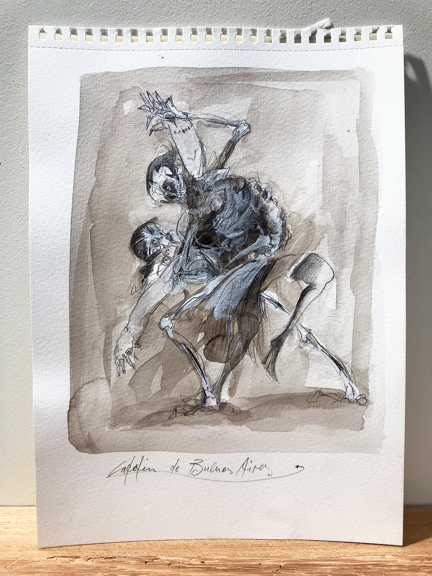 Basler Totentanz, 2015, Mischtechnik auf Büttenpapier, 20 x 28 cm, ohne Rahmen