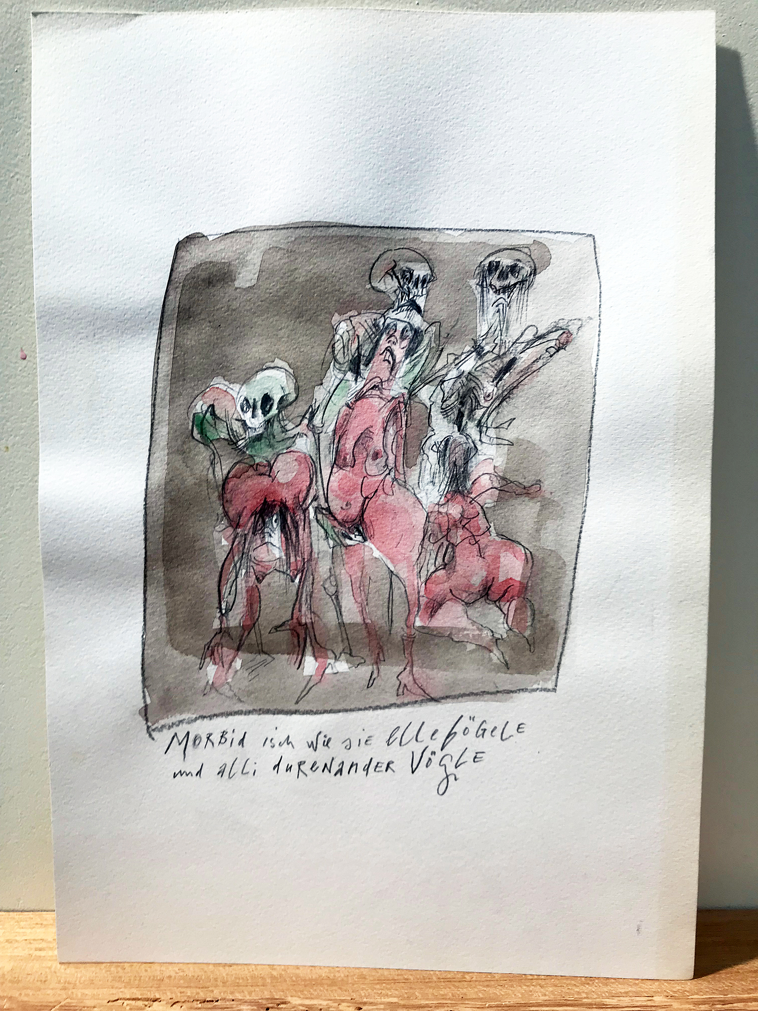 Basler Totentanz, 2015, Mischtechnik auf Büttenpapier, 17 x 24 cm, ohne Rahmen