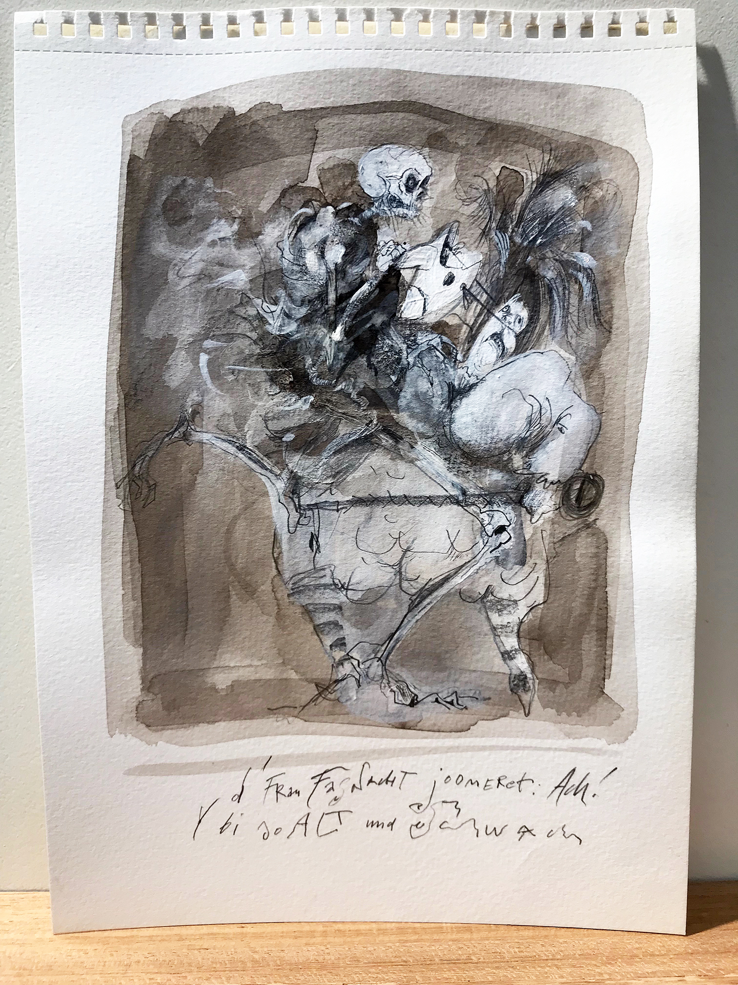 Basler Totentanz, 2015, Mischtechnik auf Büttenpapier, 20 x 28 cm, ohne Rahmen