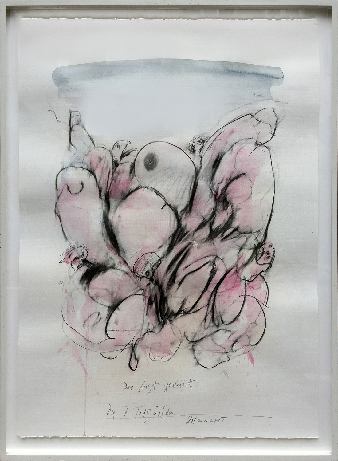 Die 7 Todsünden / Unzucht, 2003, Mischtechnik auf Büttenpapier, ca. 50 x 70, Holzrahmen, Rahmenmass 56 x 78 cm
