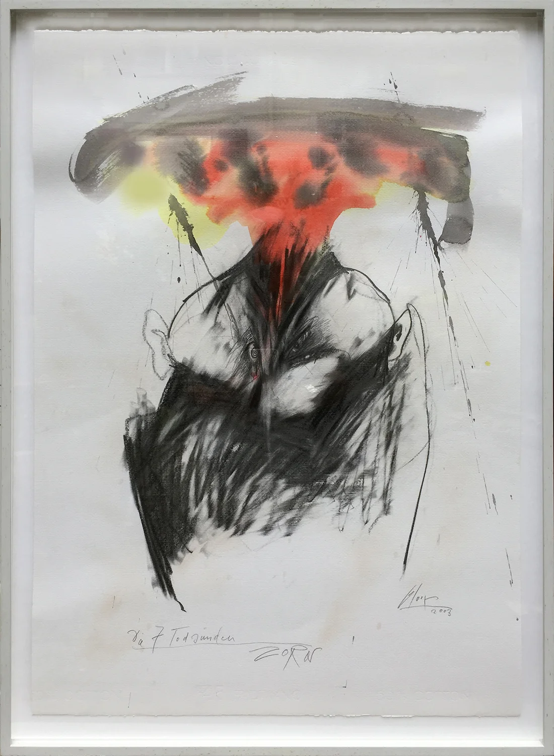 Die 7 Todsünden / Zorn, 2003, Mischtechnik auf Büttenpapier, ca. 50 x 70, Holzrahmen, Rahmenmass 56 x 78 cm