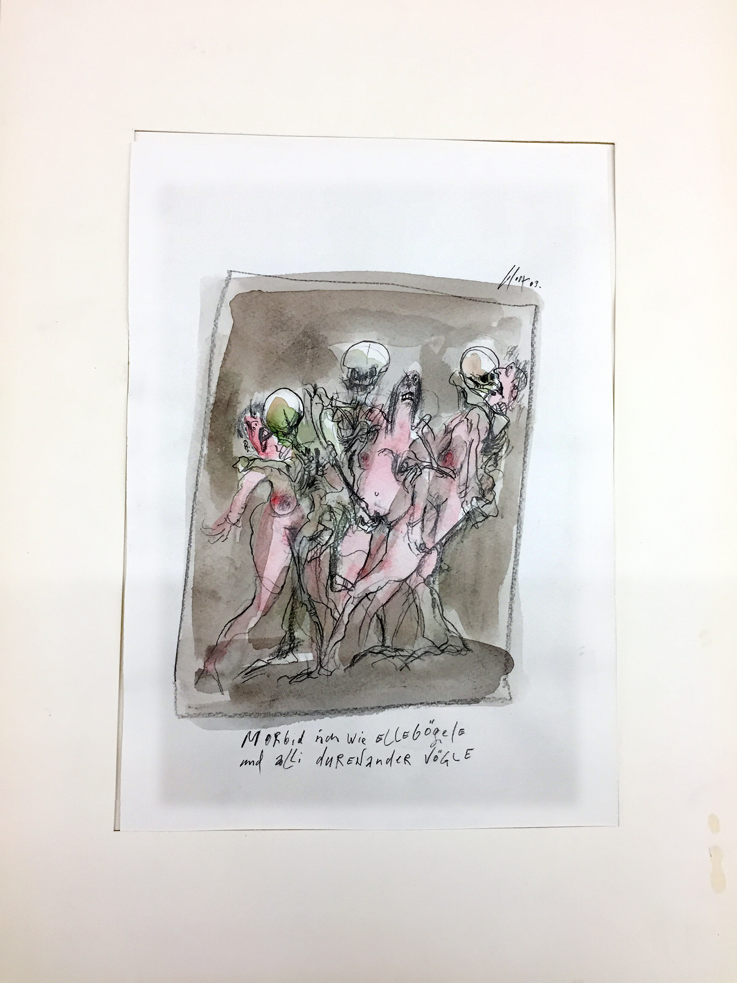 Basler Totentanz, 2003, Mischtechnik auf Zeichenpapier, 20 x 28 cm, ohne Rahmen