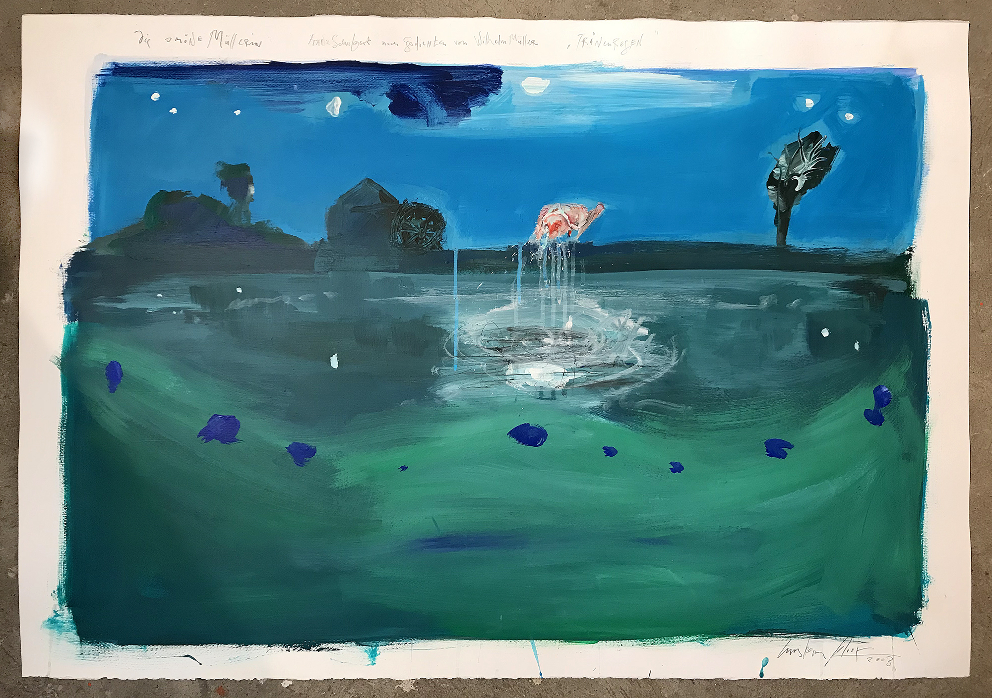 Die schöne Müllerin, 2003, Mischtechnik auf Büttenpapier, 100 x 70 cm, ohne Rahmen