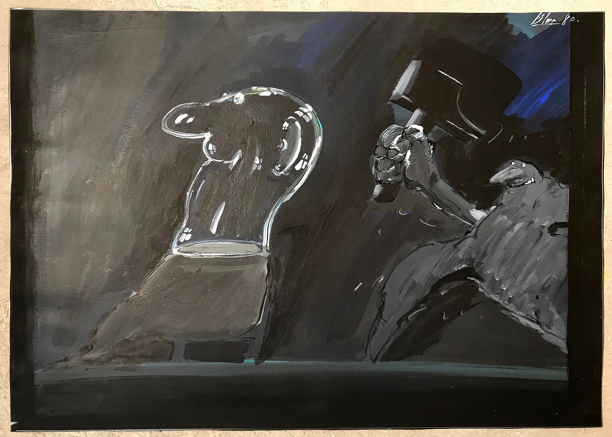Gläserner Mensch, 1980, Mischtechnik auf Zeichenpapier, 70 x 50 cm, ohne Rahmen