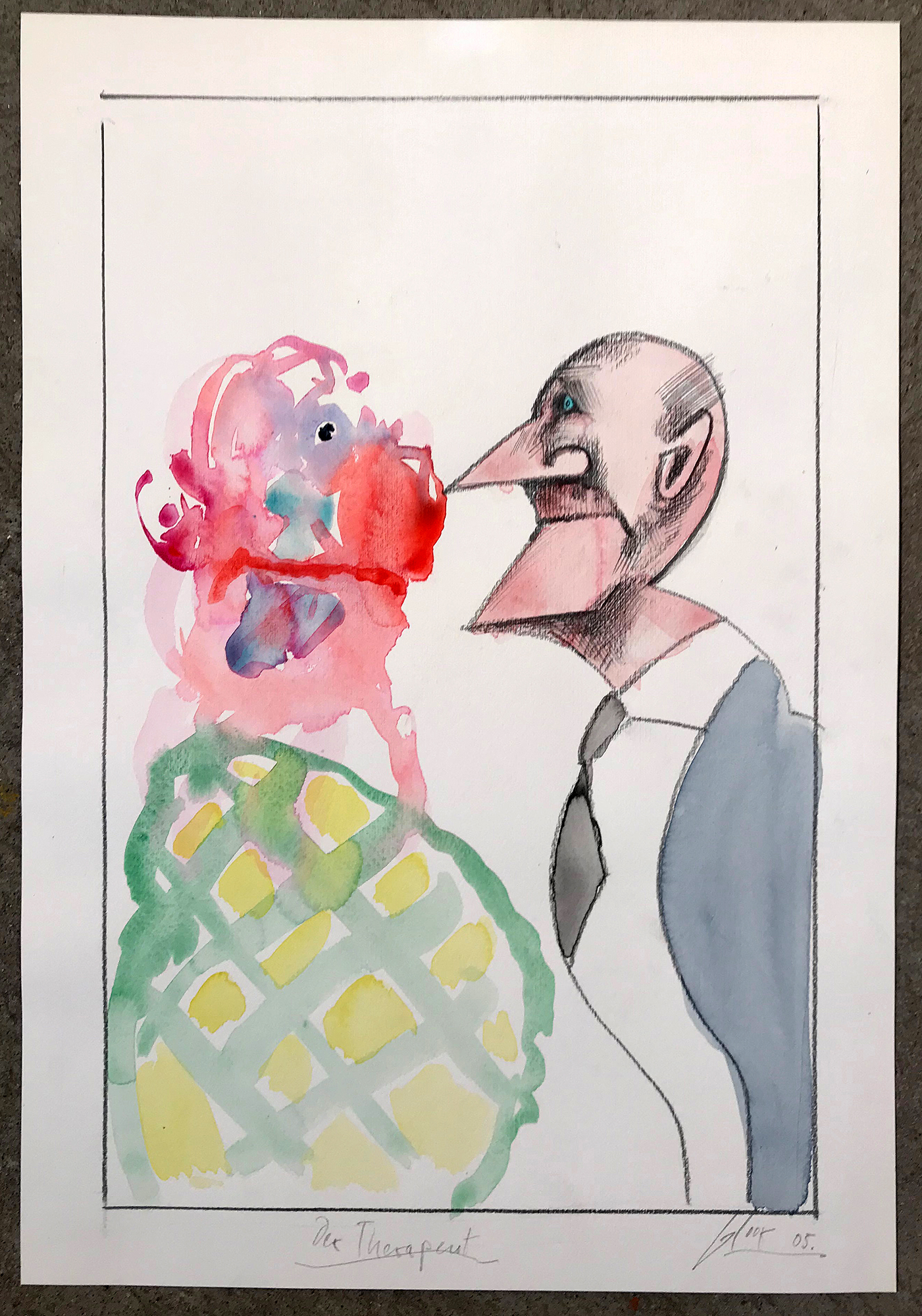 Der Therapeut 2005, Mischtechnik auf Zeichenpapier, 33 x 47 cm, ohne Rahmen
