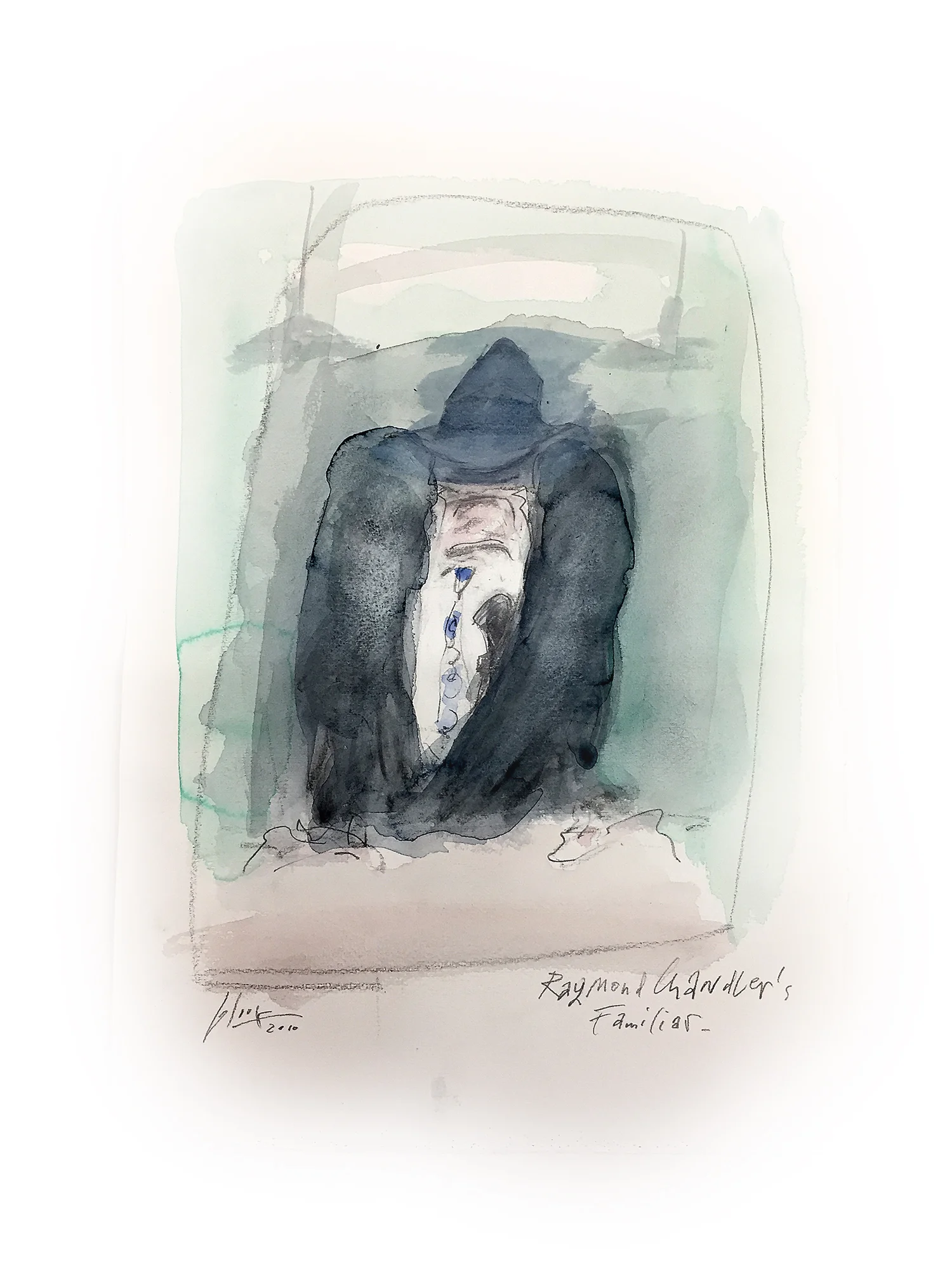Raymond Chandler Familiar, 2010, Mischtechnik auf Zeichenpapier, ca. 20 x 28 cm