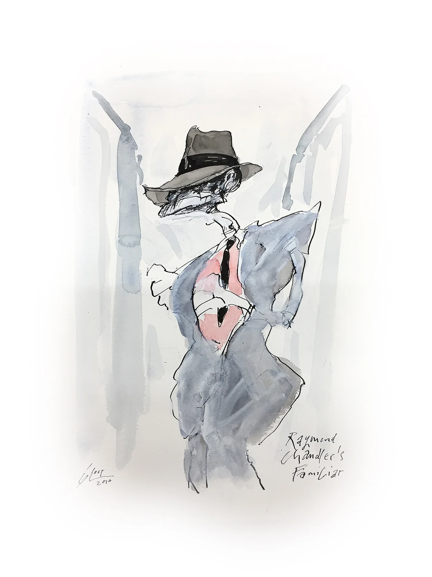 Raymond Chandler Familiar, 2010, Mischtechnik auf Zeichenpapier, ca. 20 x 28 cm