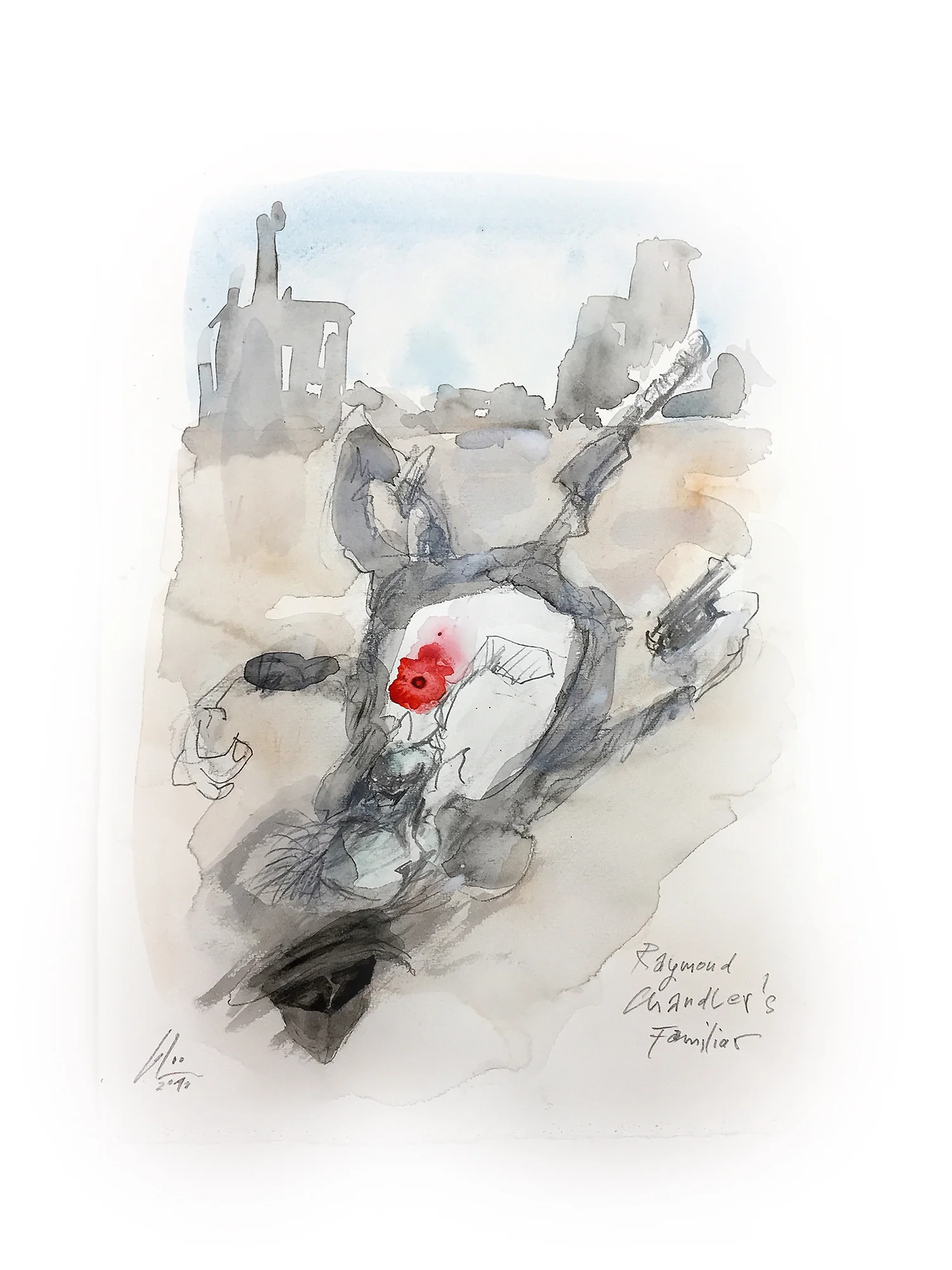 Raymond Chandler Familiar, 2010, Mischtechnik auf Zeichenpapier, ca. 20 x 28 cm