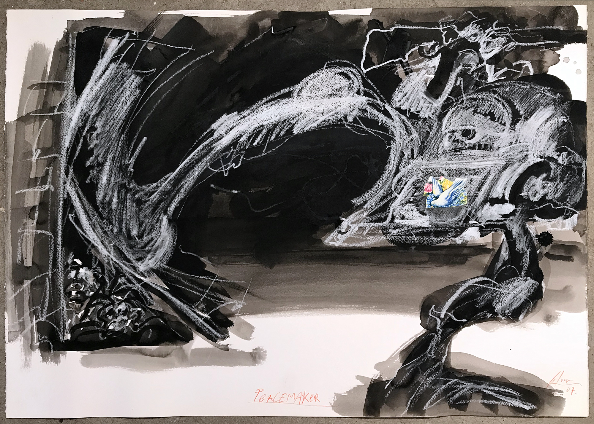 Peacemaker, 2007, Mischtechnik auf Büttenpapier, ca. 70 x 50, ohne Rahmen