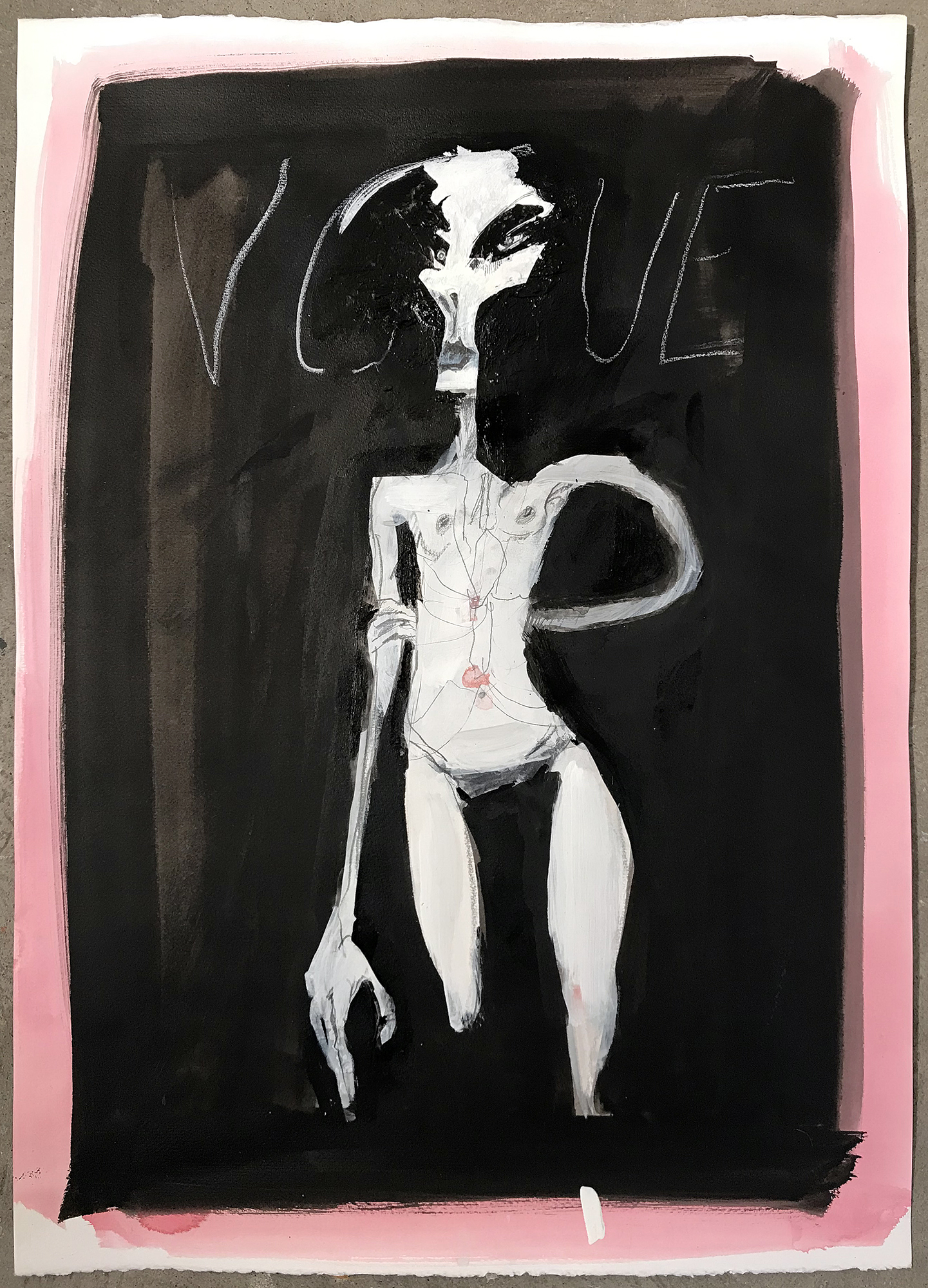 Vogue 3, 2003, Mischtechnik auf Büttenpapier, 50 x 70 cm, ohne Rahmen