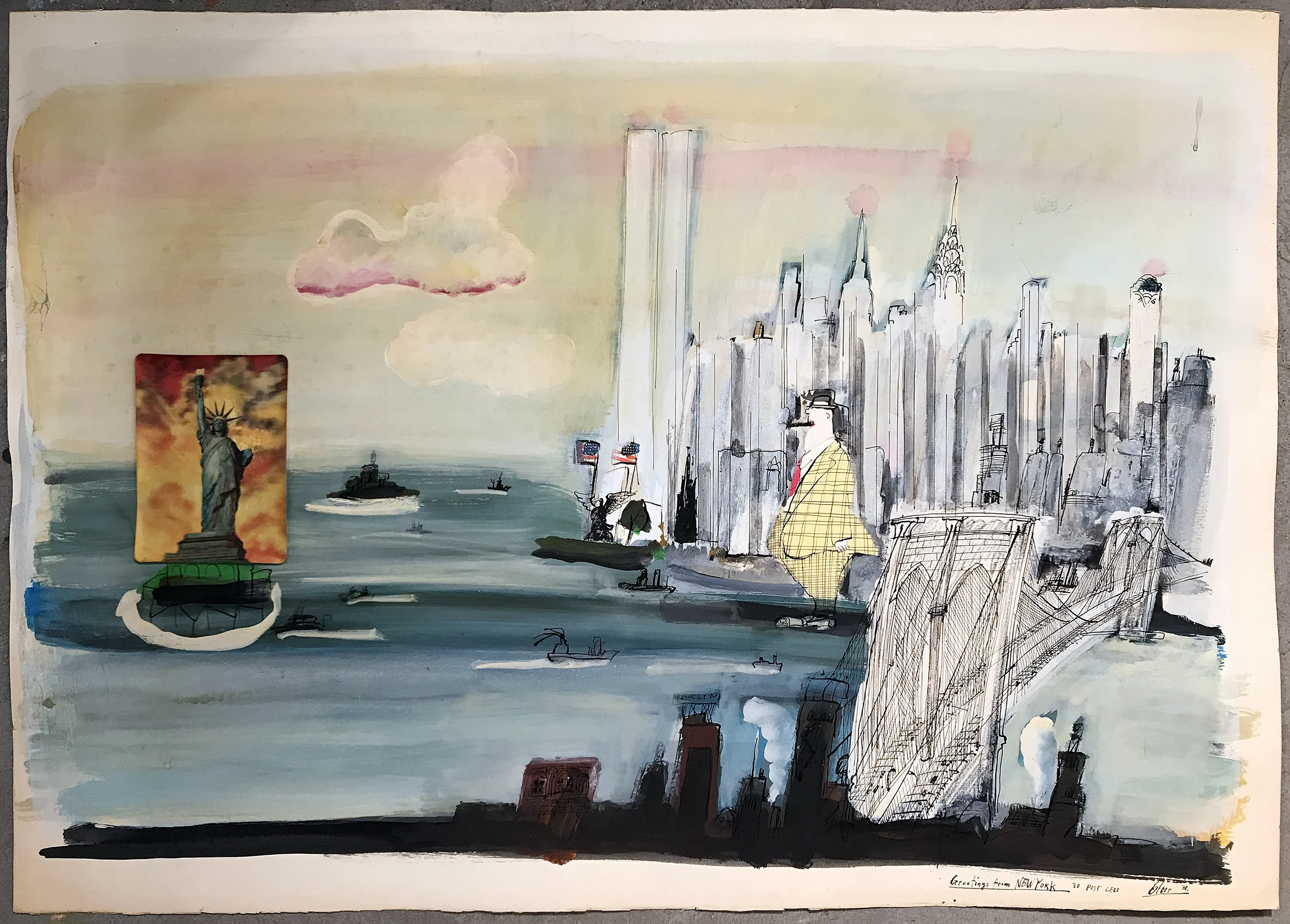 Greetings from NEW YORK, 1978, Mischtechnik auf Büttenpapier, 100 x 70 cm, ohne Rahmen