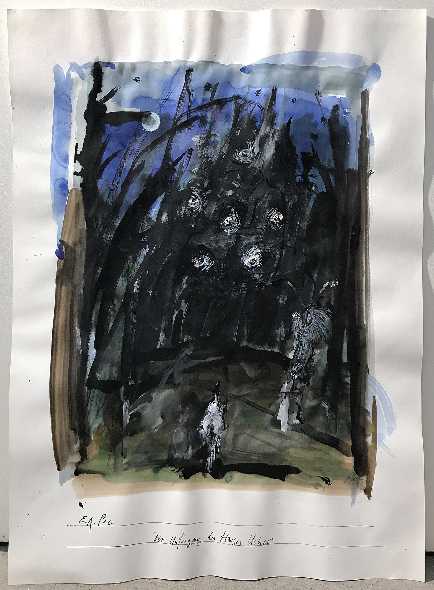 E. A. Poe / Der Untergang des Hauses Usher, Mischtechnik auf Zeichenpapier, 50 x 70 cm, ohne Rahmen