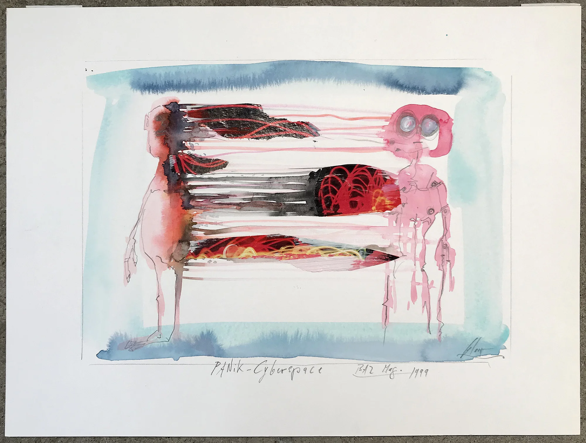 Panik-Cyberspace, 1999, Mischtechnik auf Zeichenpapier, 30 x 21 cm, ohne Rahmen