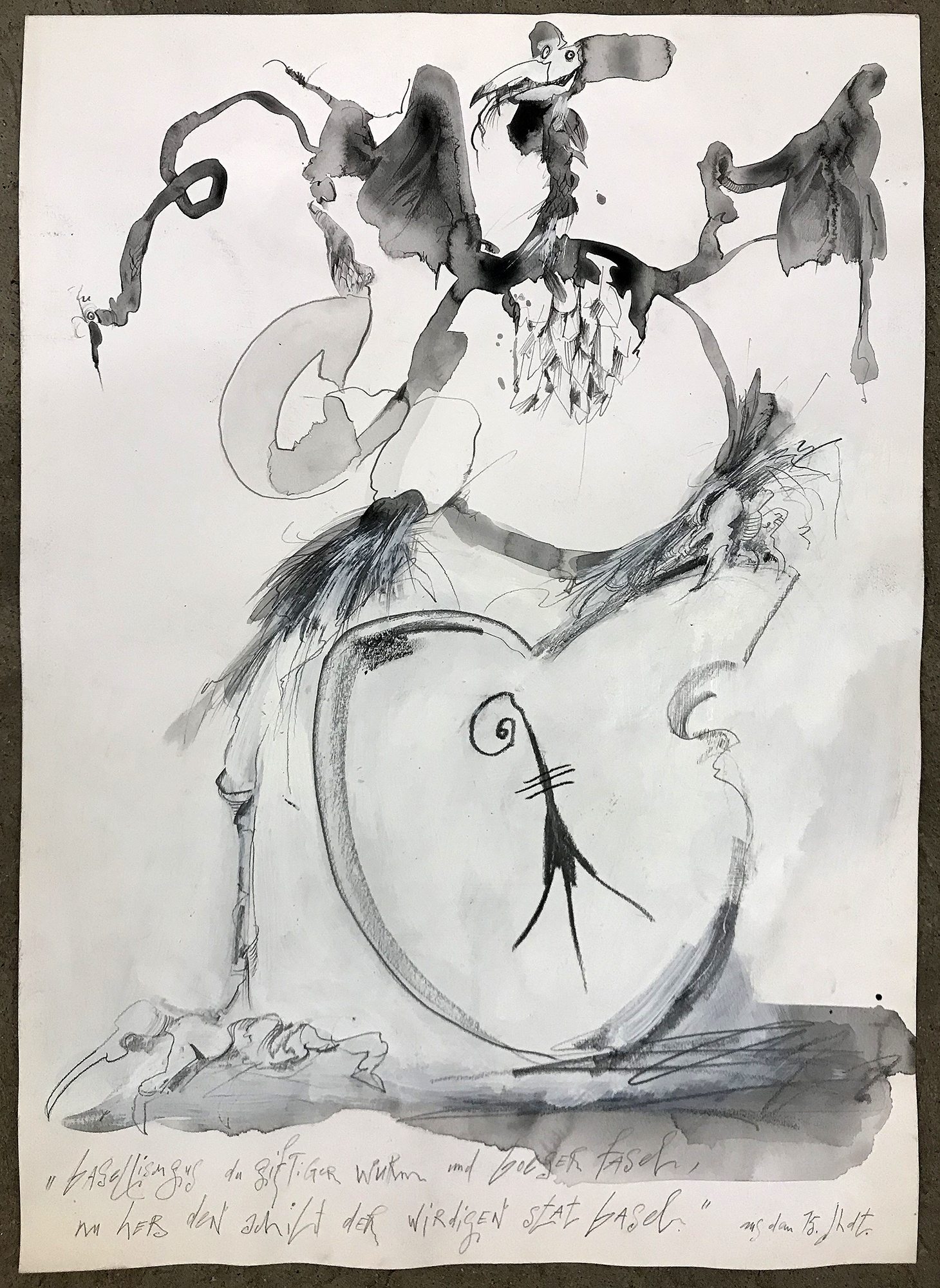 Der Basilisk, 2010, Mischtechnik auf Zeichenpapier, ca. 36 x 54, ohne Rahmen