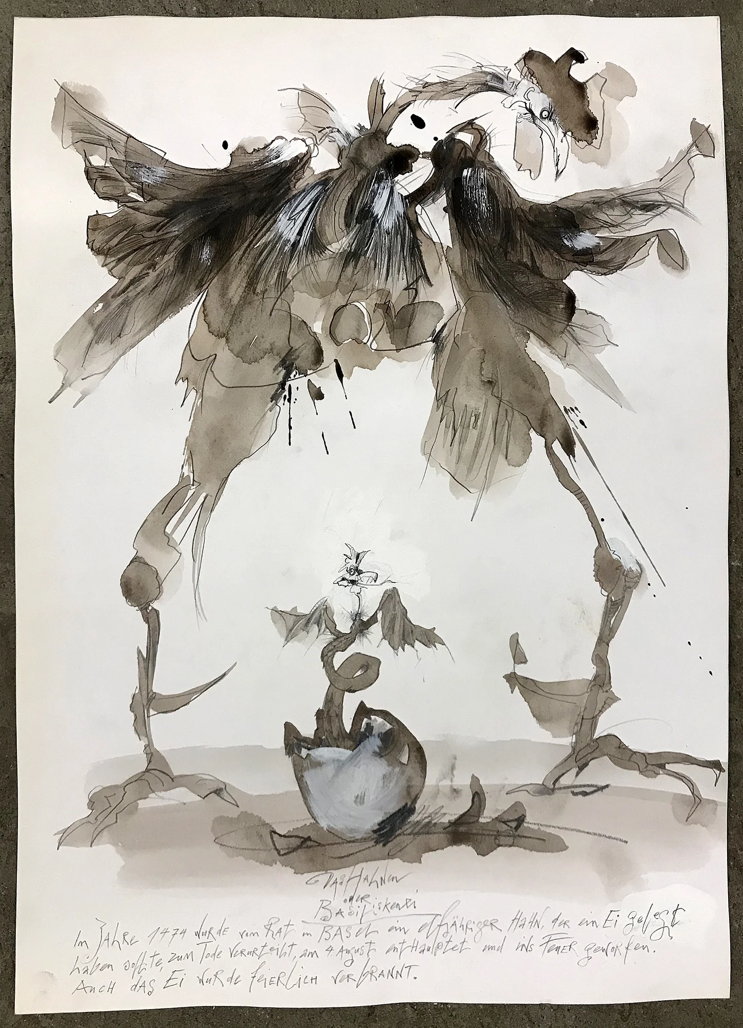 Der Basilisk, 2010, Mischtechnik auf Zeichenpapier, ca. 36 x 54, ohne Rahmen