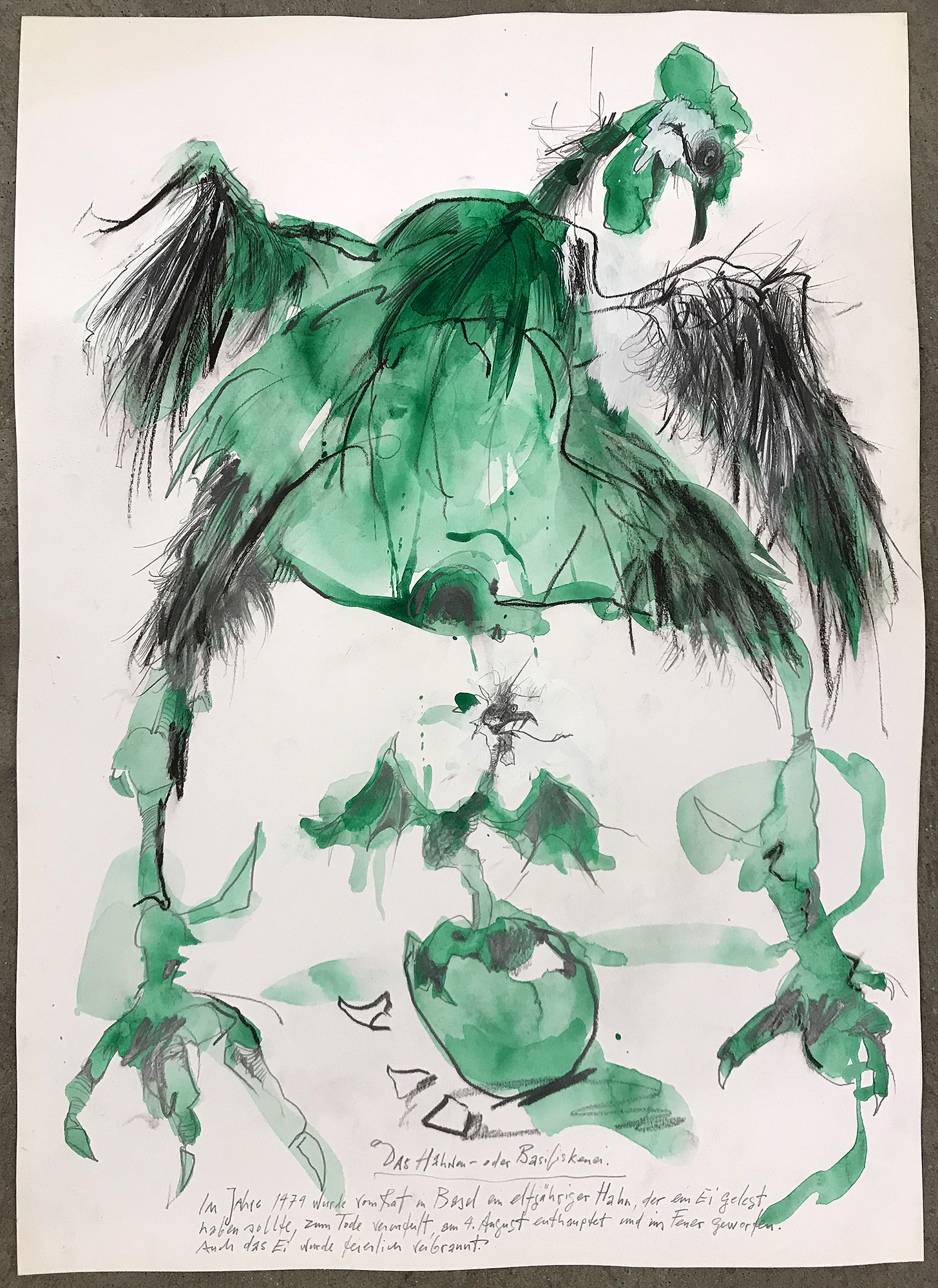 Der Basilisk, 2010, Mischtechnik auf Zeichenpapier, ca. 36 x 54, ohne Rahmen