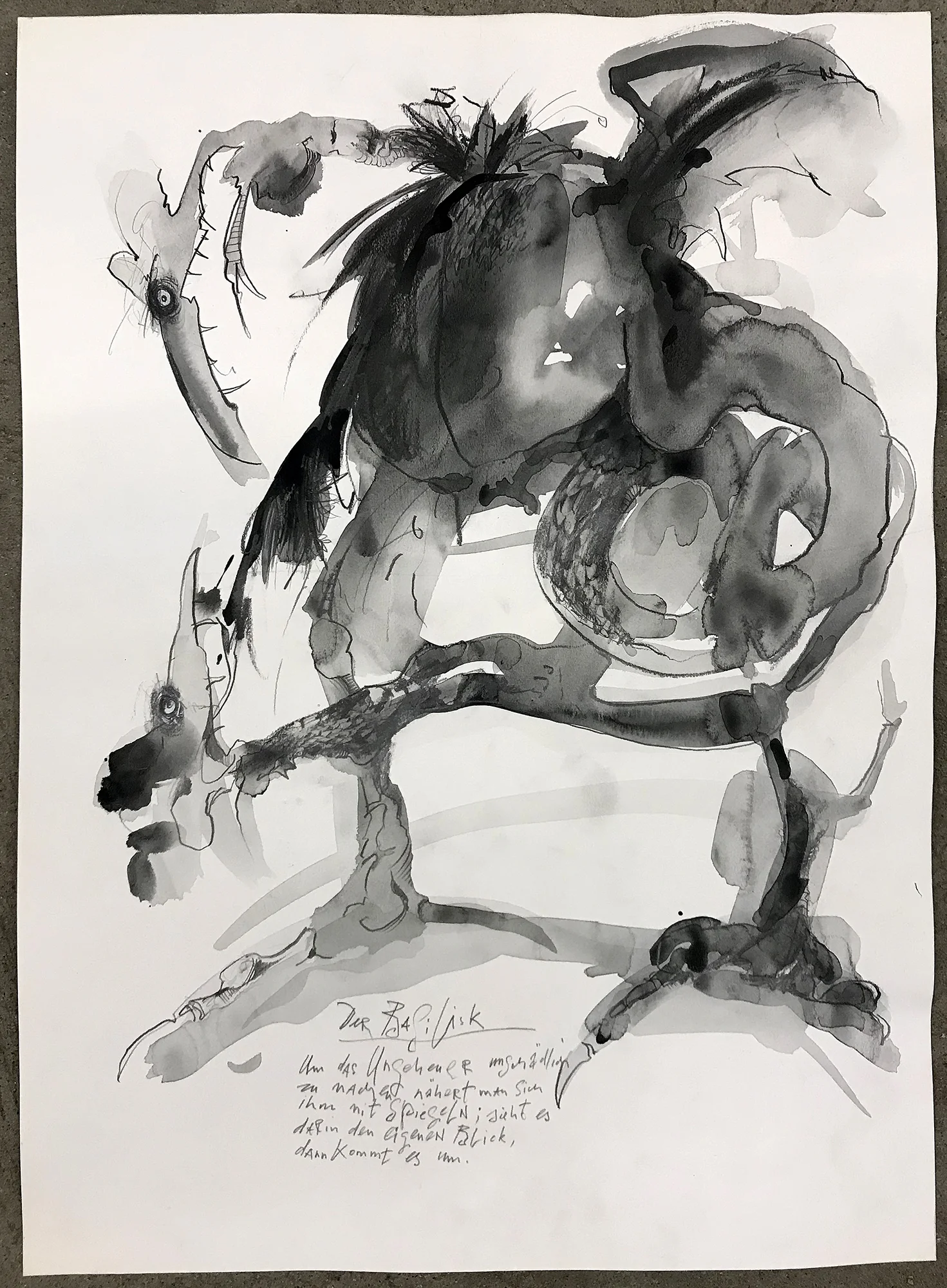 Der Basilisk, 2010, Mischtechnik auf Zeichenpapier, ca. 36 x 54, ohne Rahmen