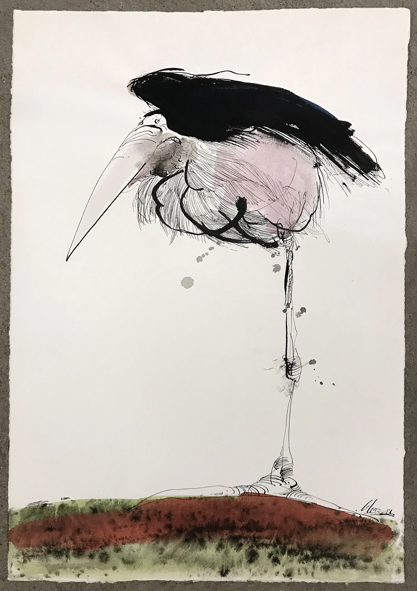 Marabu, 1986, Tusche auf Büttenpapier, 32 x 45 cm, ohne Rahmen