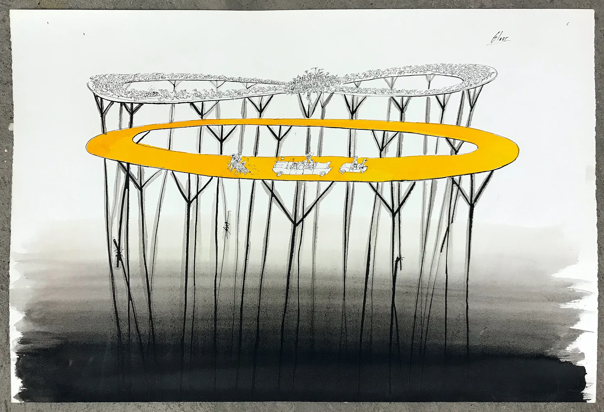 Kreiselverkehr, o.D., Mischtechnik auf Papier, 50 x 33 cm, ohne Rahmen
