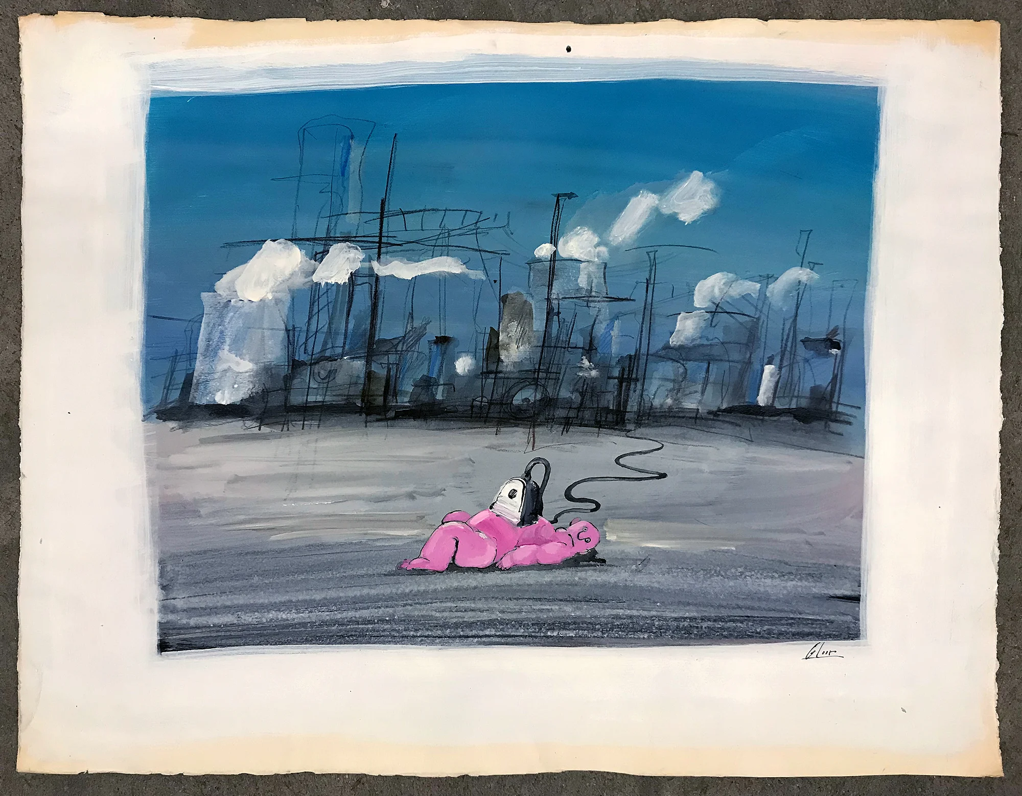 Ohne Titel / Unter Strom, o.D., Mischtechnik auf Papier, 73 x 56 cm, ohne Rahmen