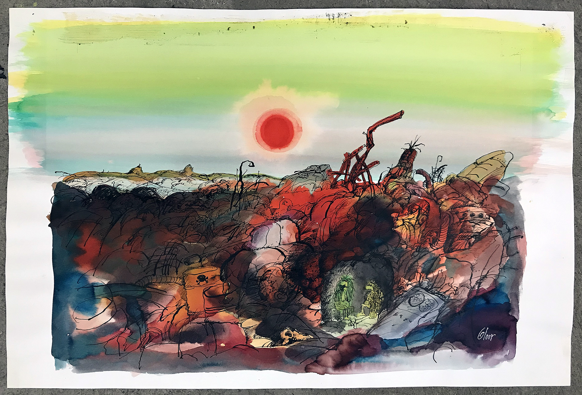 Ohne Titel / Weltuntergang, o.D., Mischtechnik auf Papier, 57 x 38 cm, ohne Rahmen