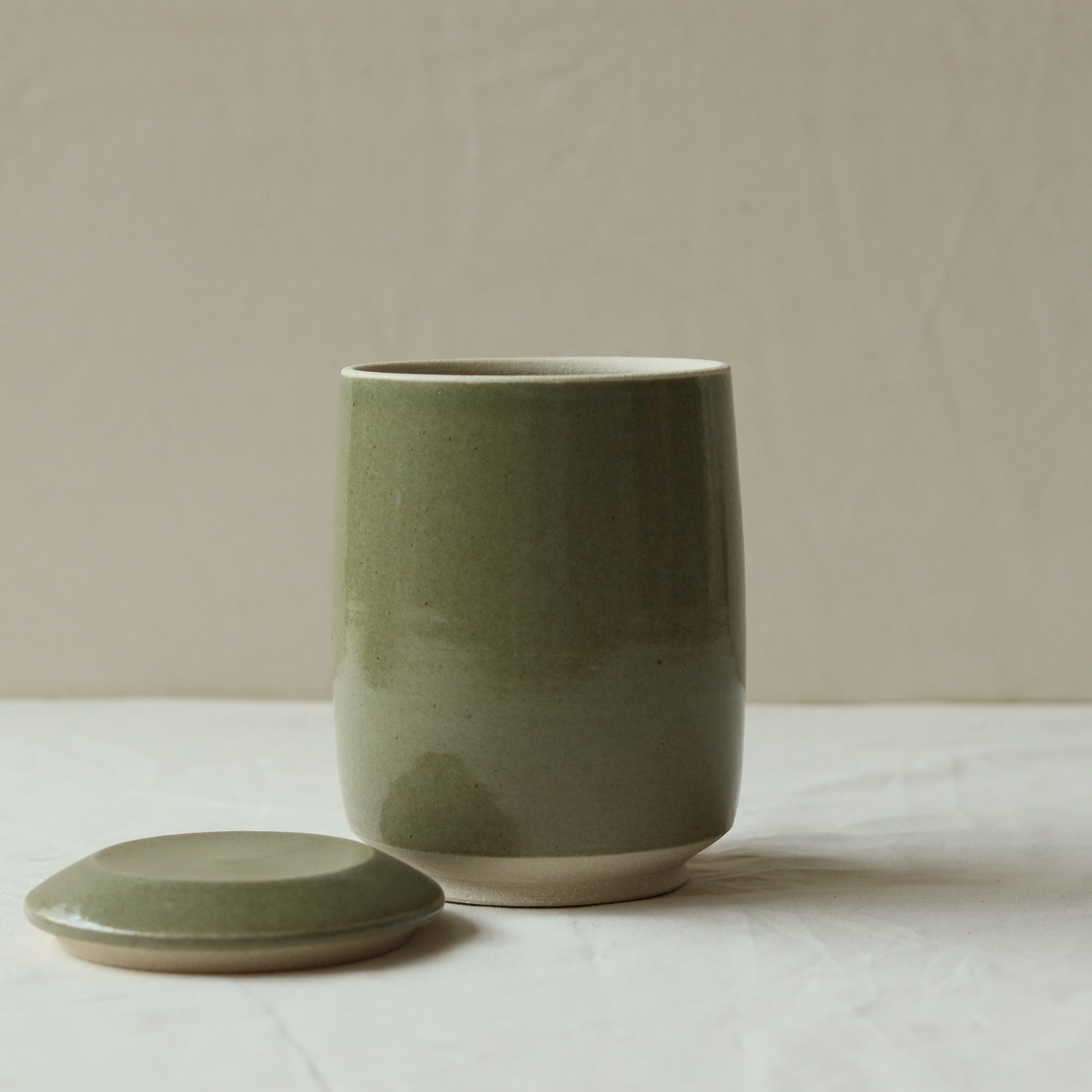 750ml Lidded Jar in Olive, Pale Stoneware -2.jpg
