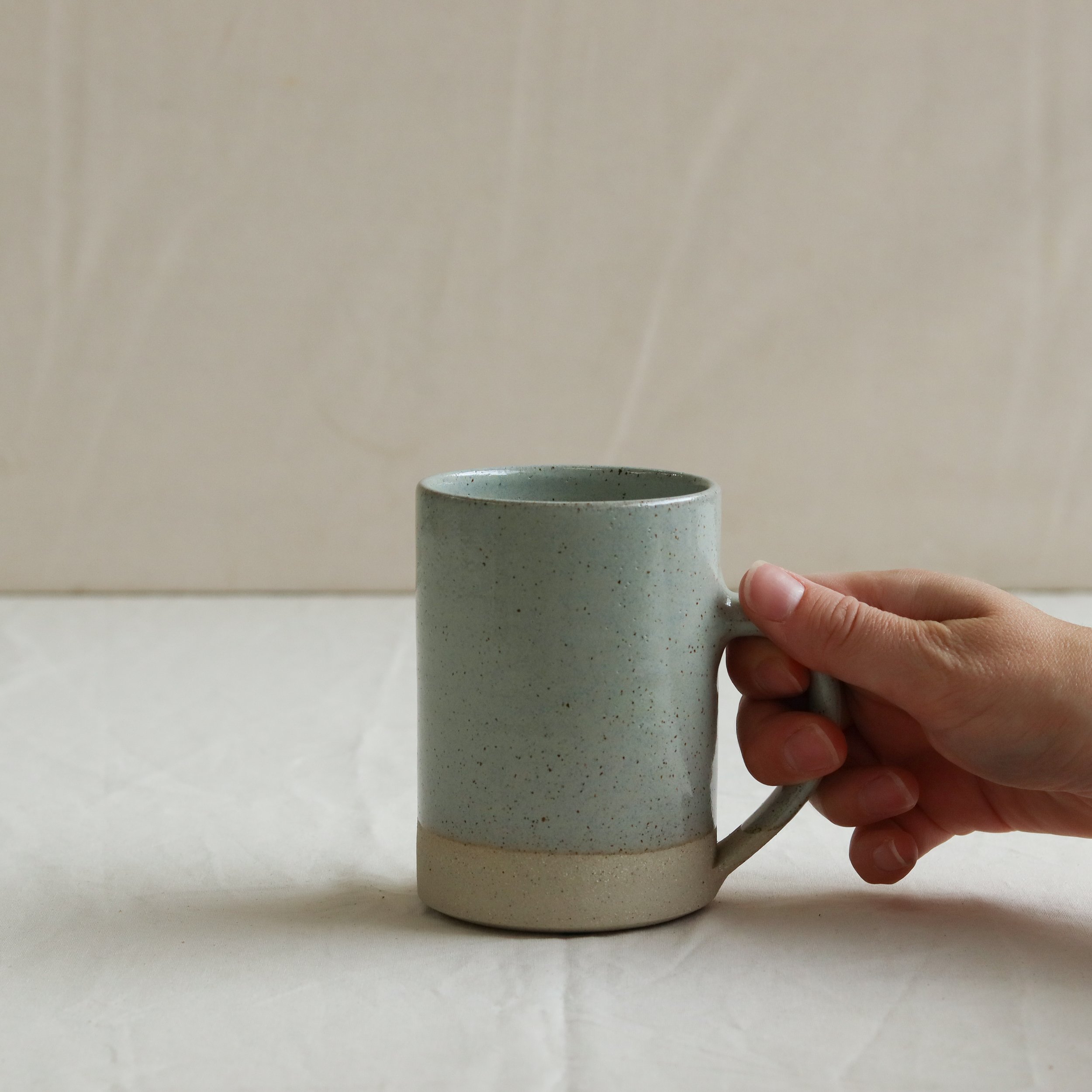 Tall Mug in Powder, Flecked Stoneware, Dipped-3.jpg