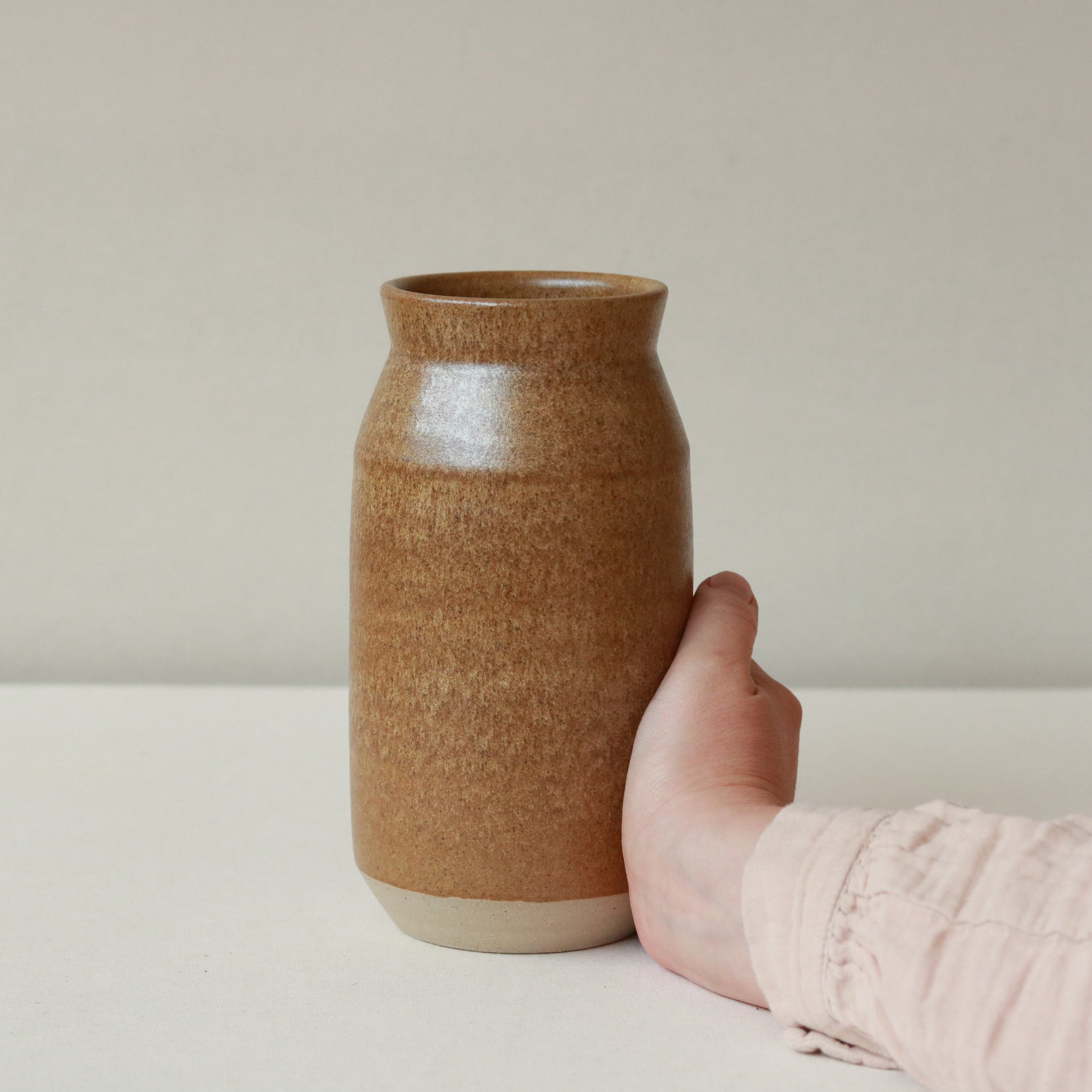 Flask Vase in Ochre, Fleck Stoneware-6.jpg
