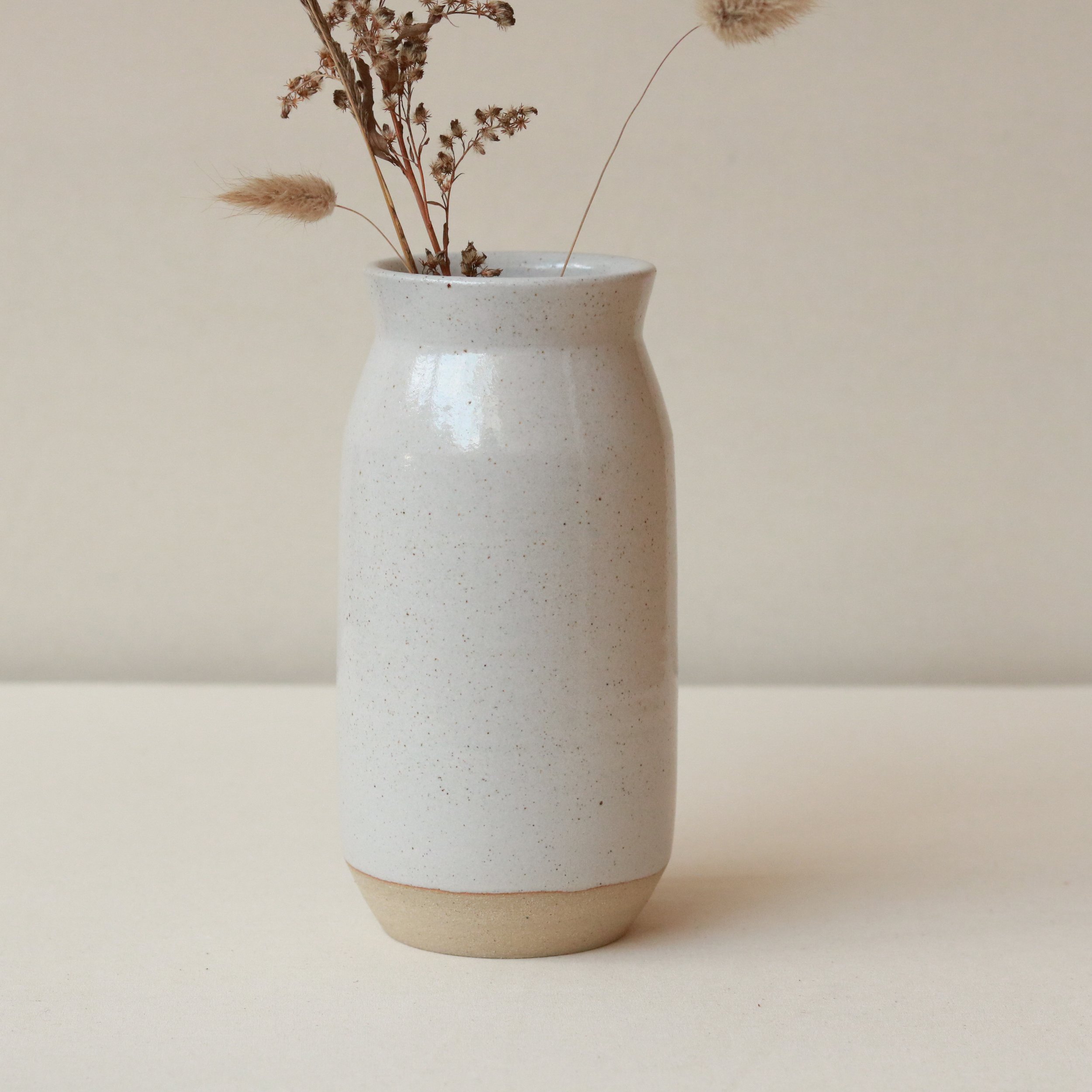 Flask Vase in Tin White, Fleck Stoneware-1.jpg