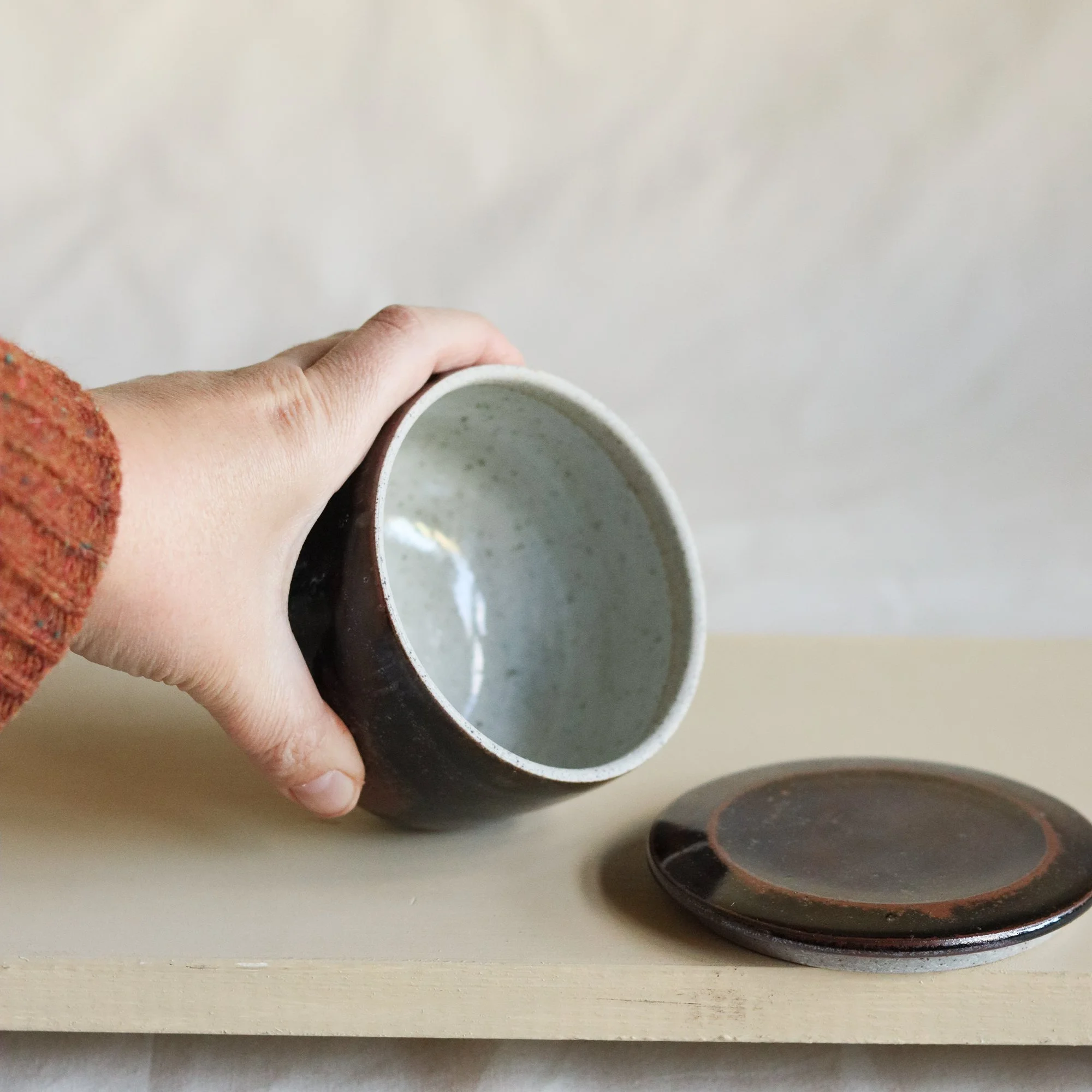 Pottery West's tenmoku lidded jar