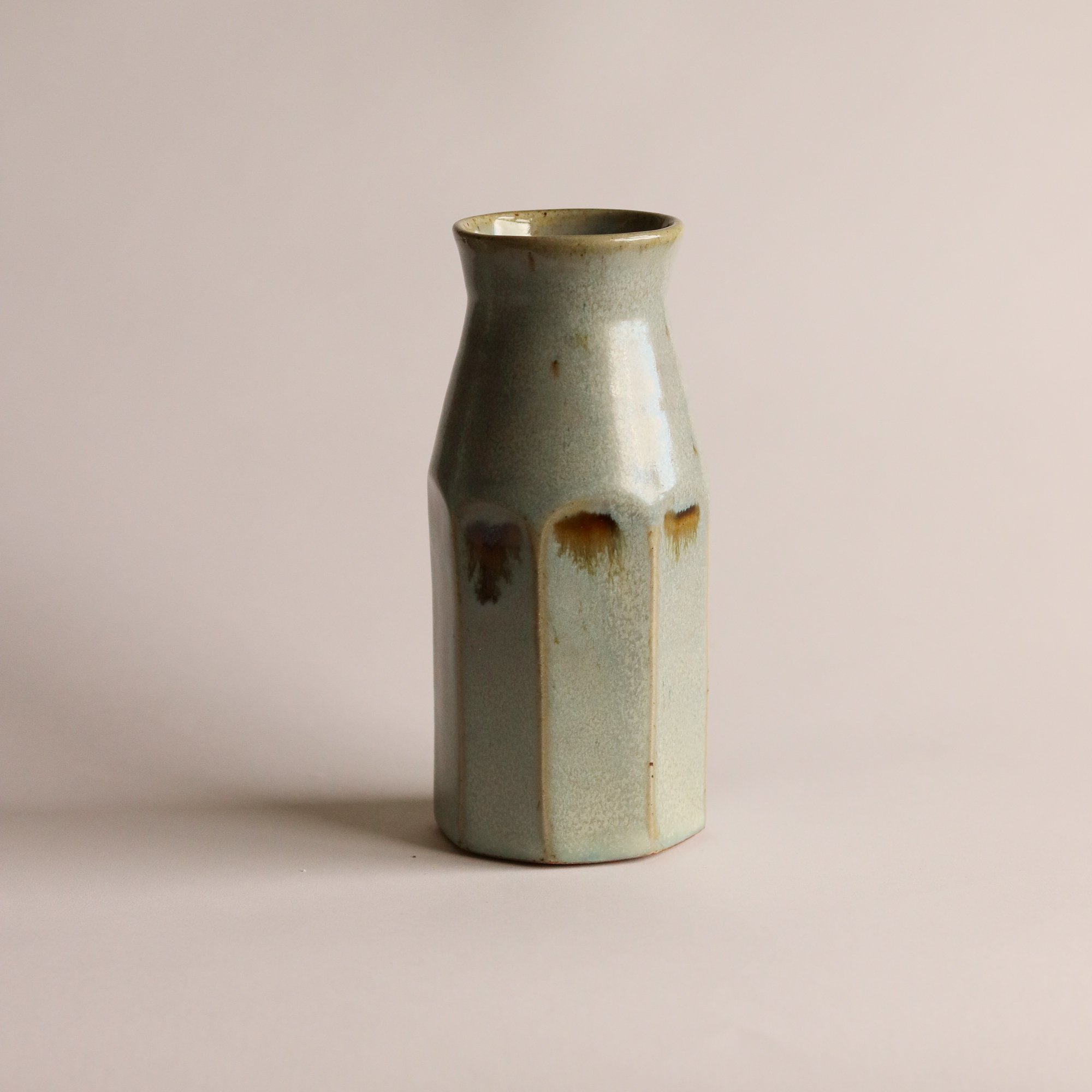 Faceted Bottle Vase in Pale Blue Chun with Iron Brushwork