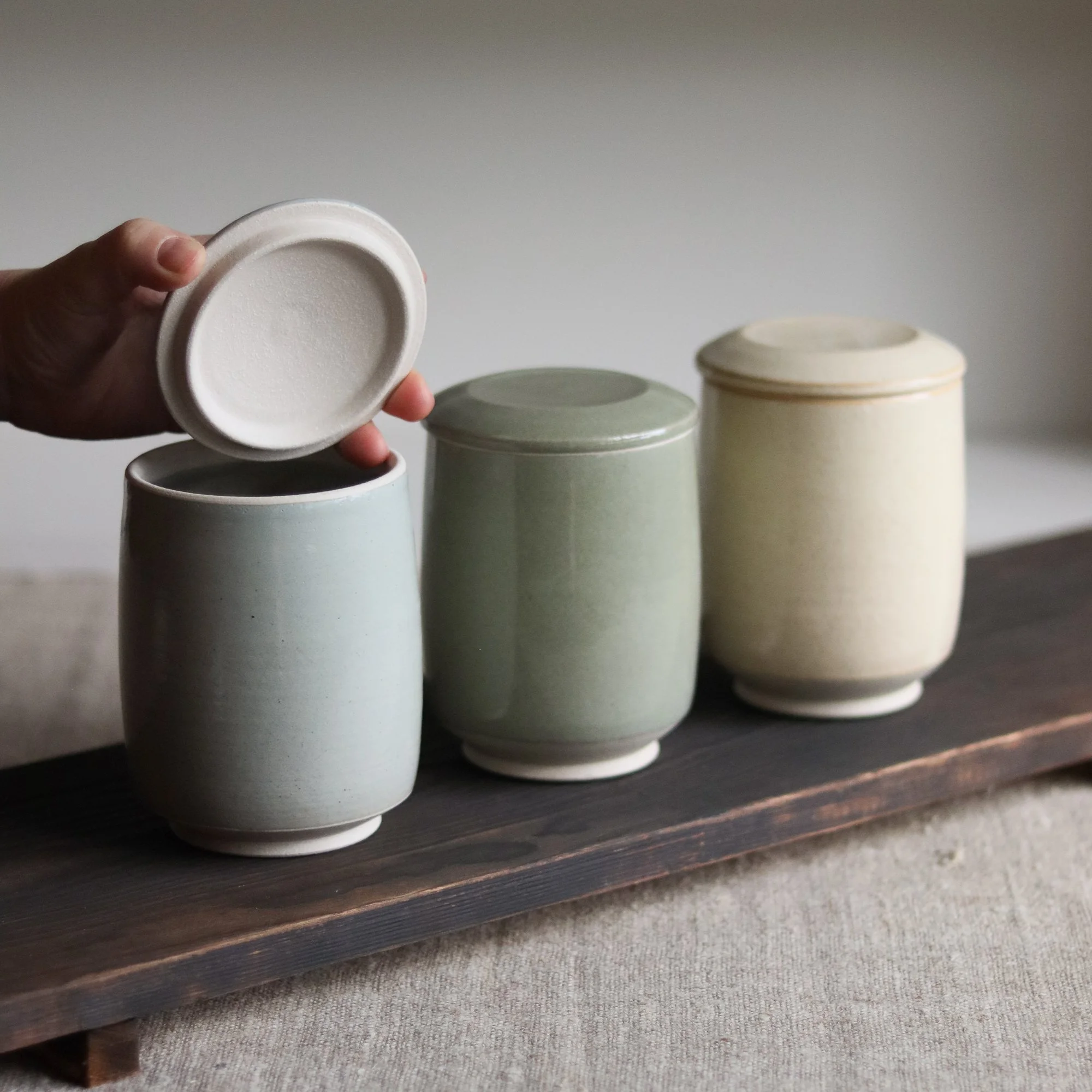 Stoneware storage jars handmade in Yorkshire by Pottery West
