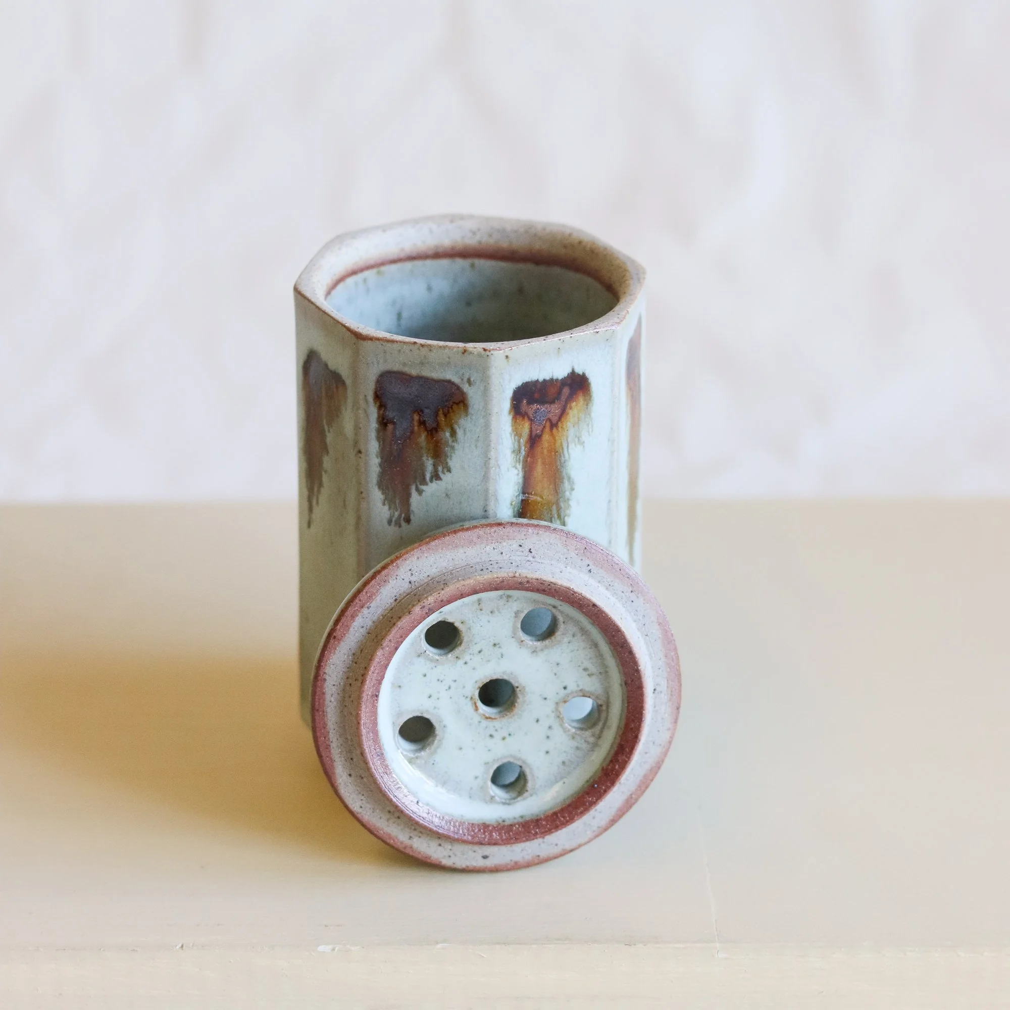 Hand thrown faceted flower frog vase made in Sheffield by Pottery West. A great gift for a lover of flowers and craft.