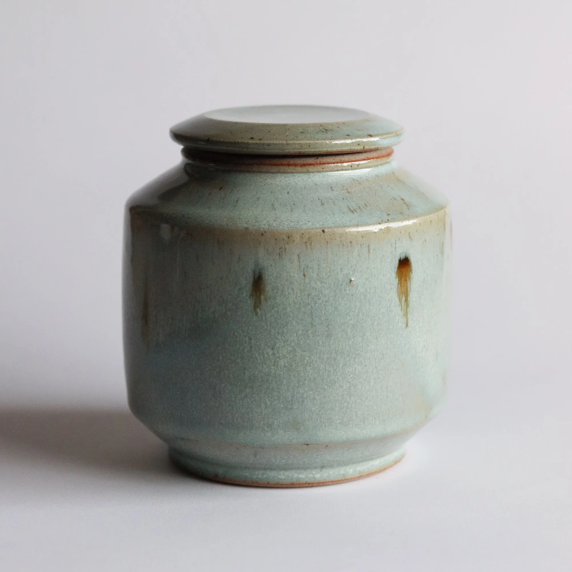 Tea Caddy in Pale Blue Chun with Iron Brushwork