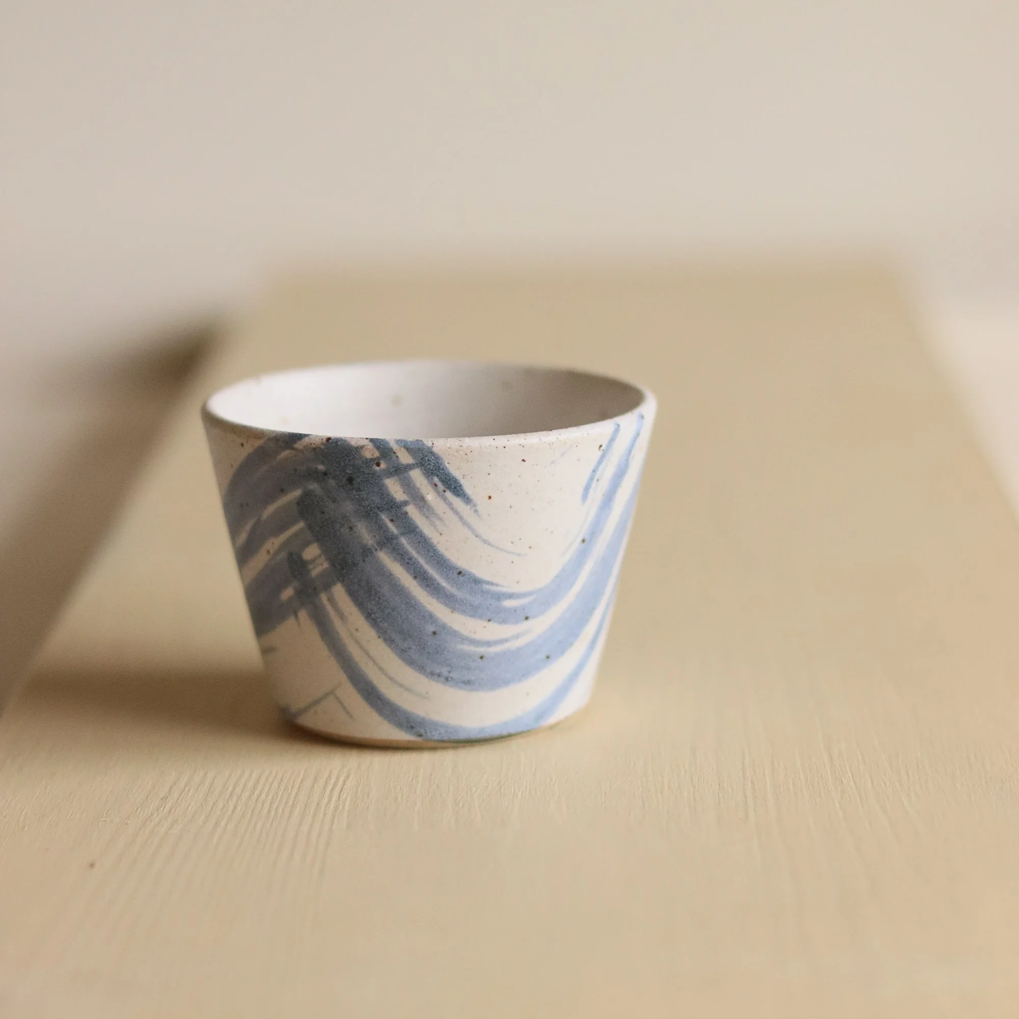 Mini Tapered Cup in Matte White with Brushwork