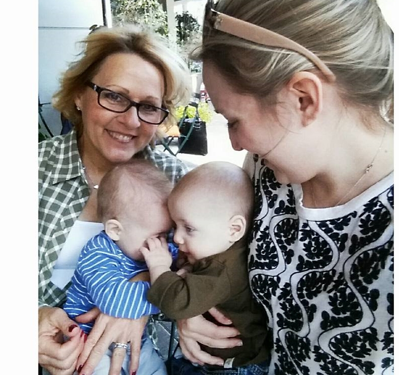 Mother and daughter with her twin boys